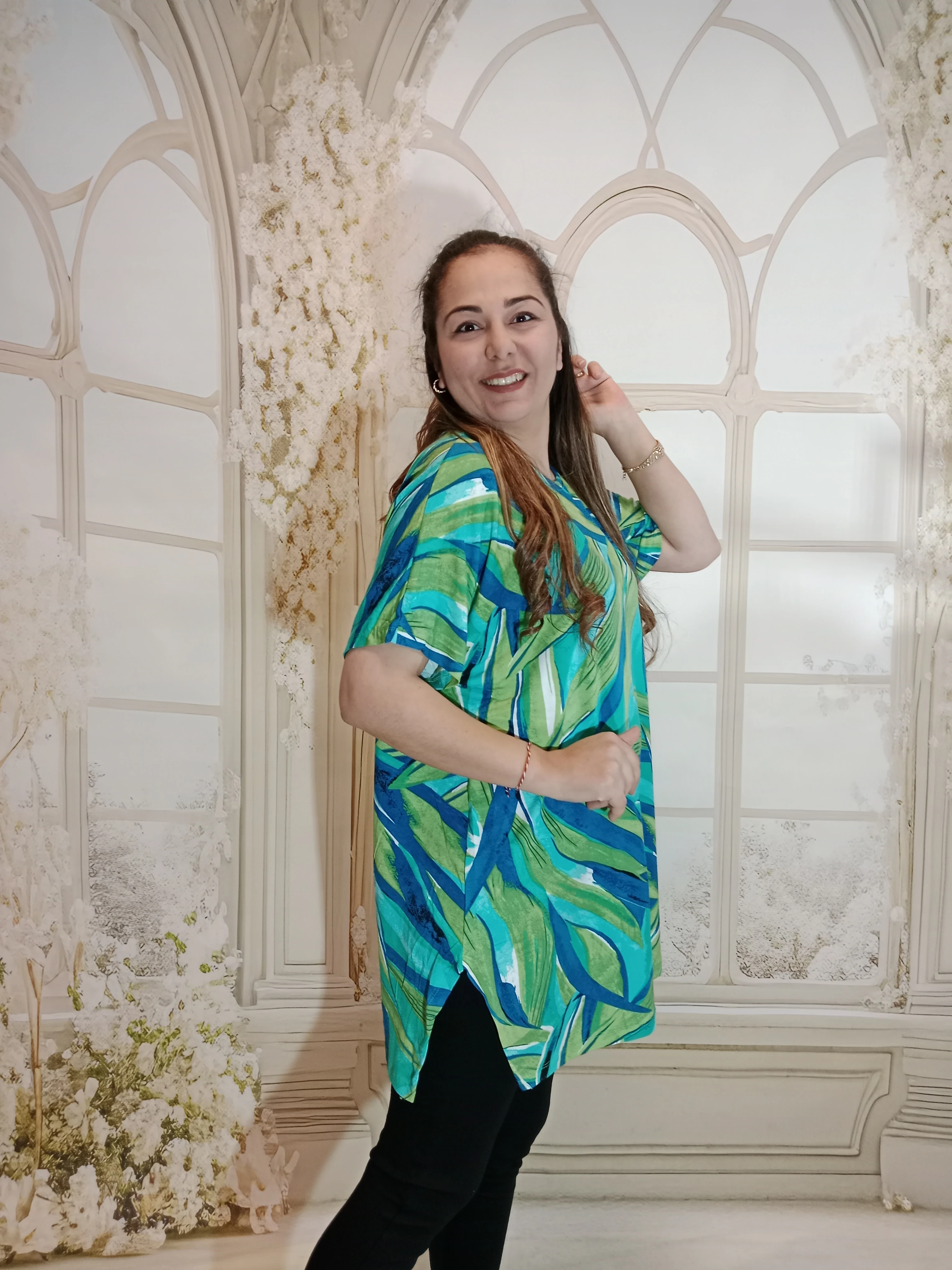 238.Büyük beden salaş penye - yeşil yapraklı 2