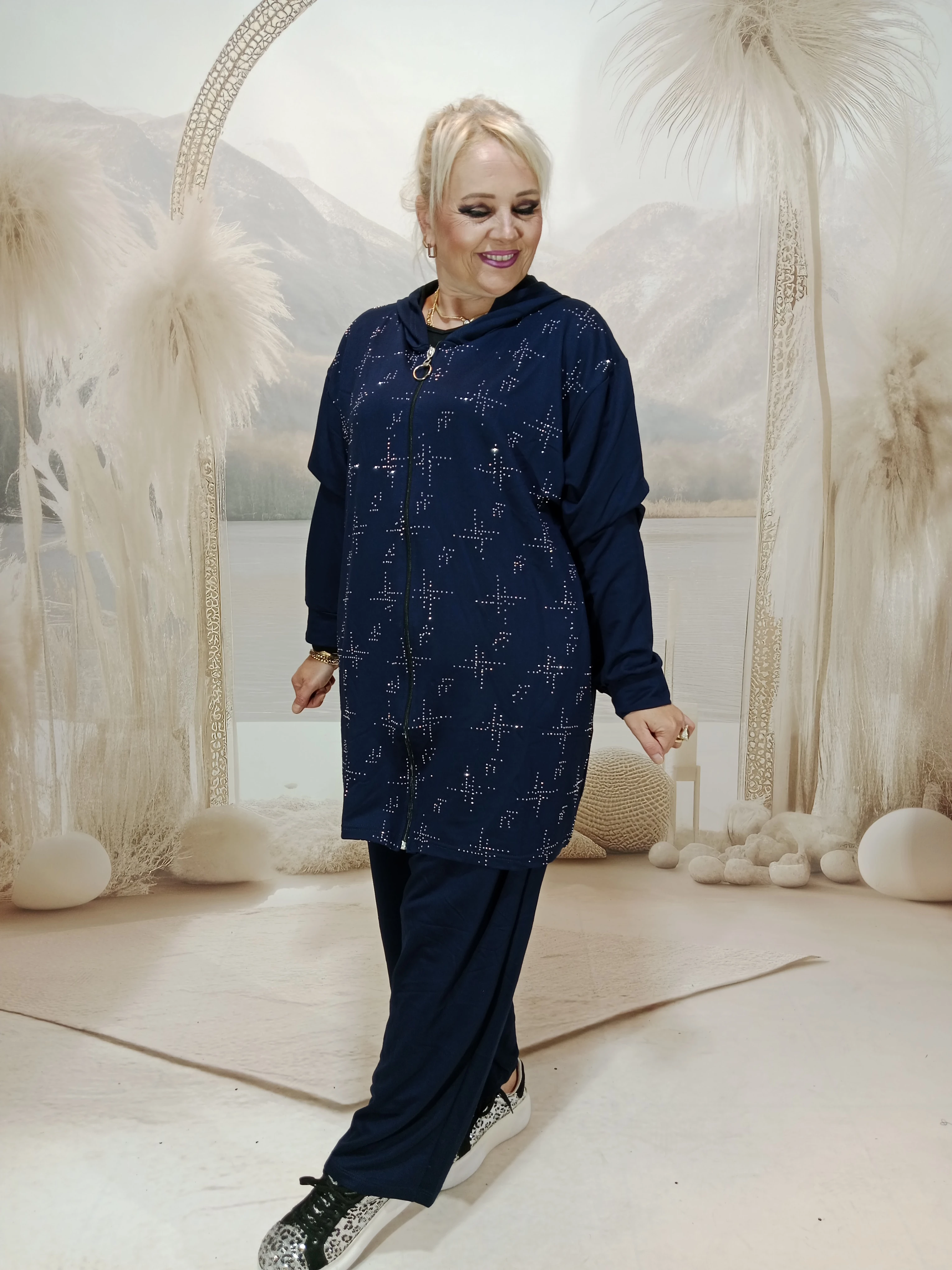 Büyük beden Taşlı kristal takım - LACİVERT