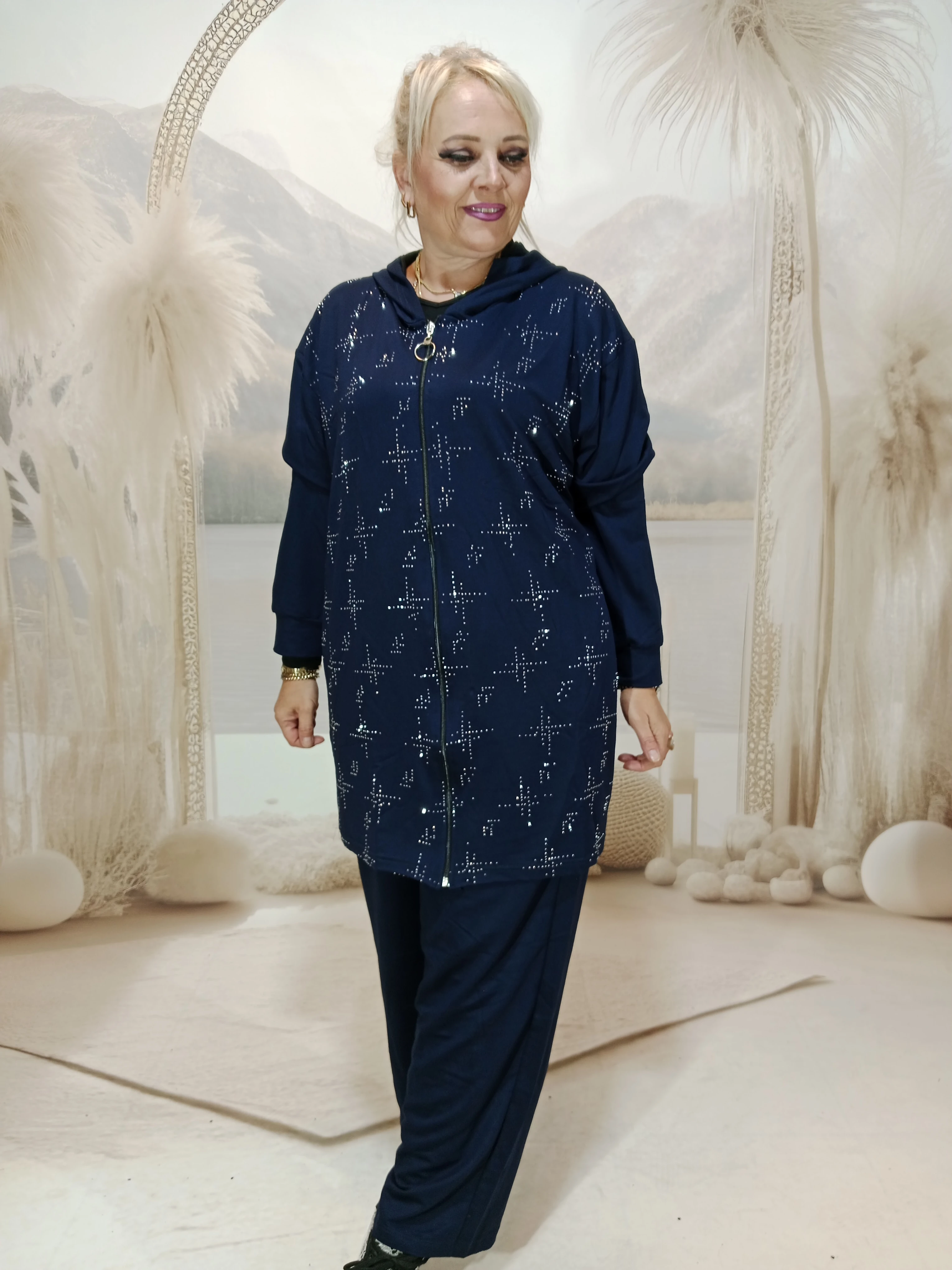 Büyük beden Taşlı kristal takım - LACİVERT