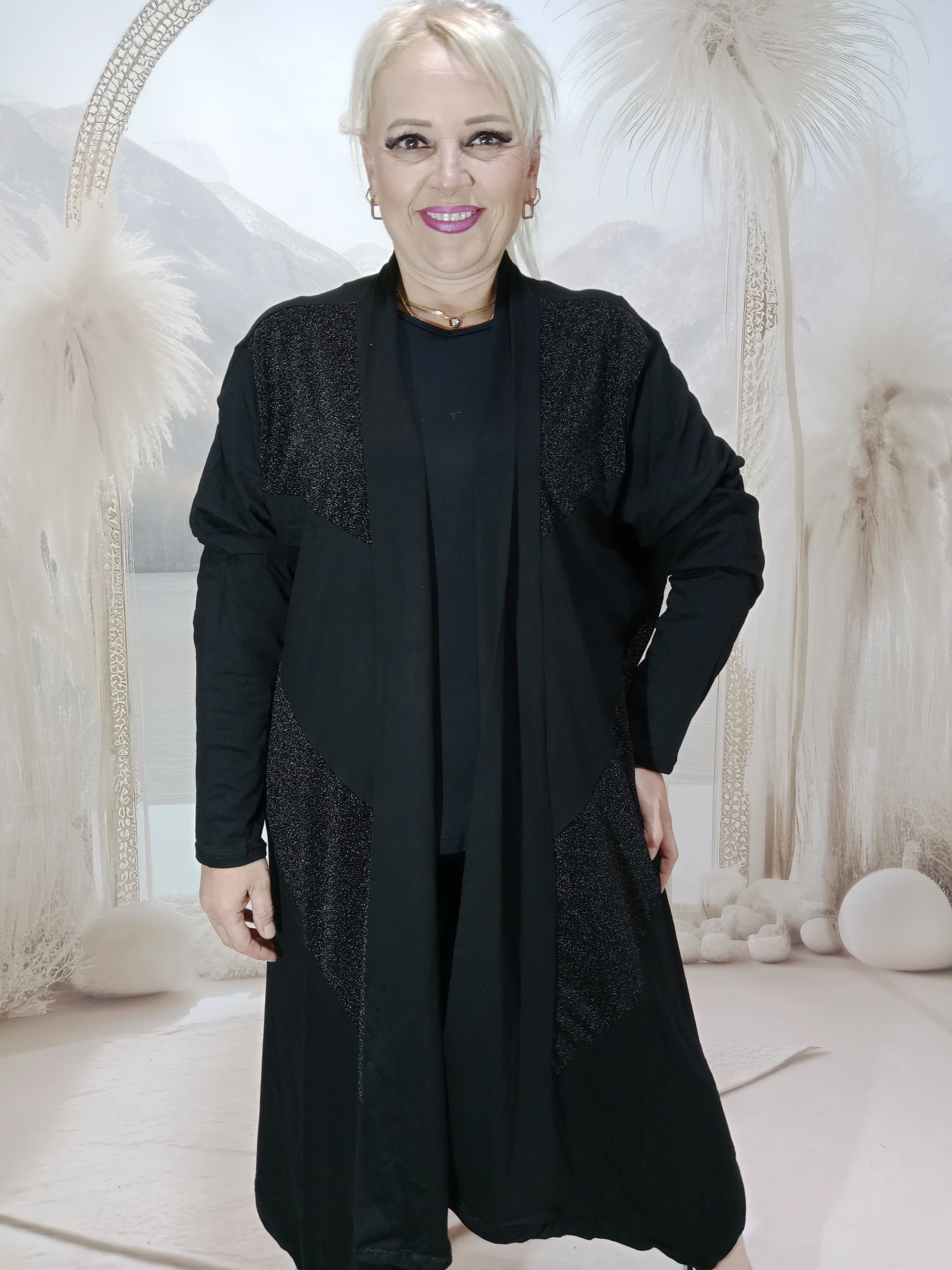 Büyük beden Asimetrik hırka  - Simli