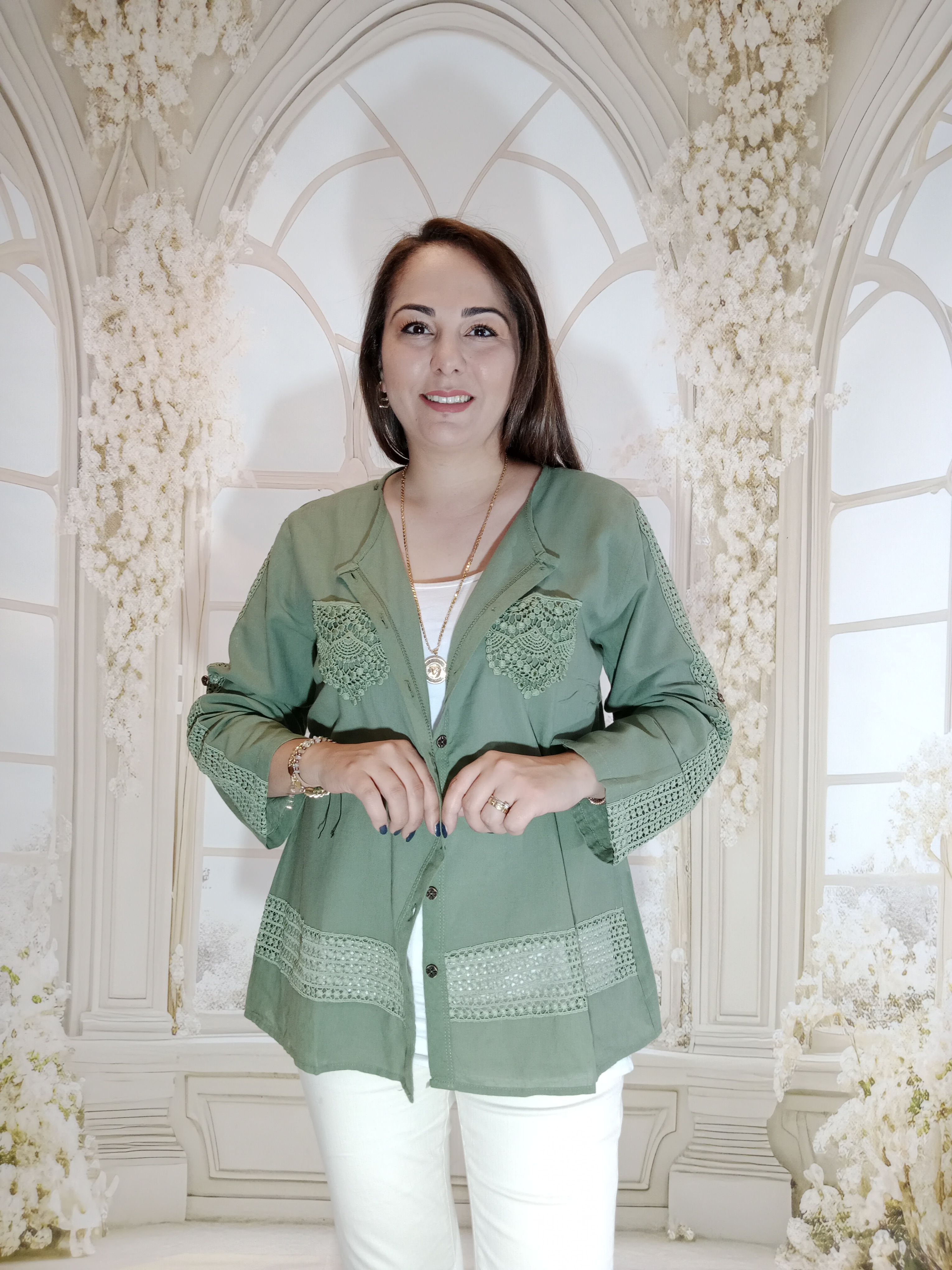 BÜYÜK BEDEN KETEN NERVÜRLÜ GÖMLEK - HAKİ