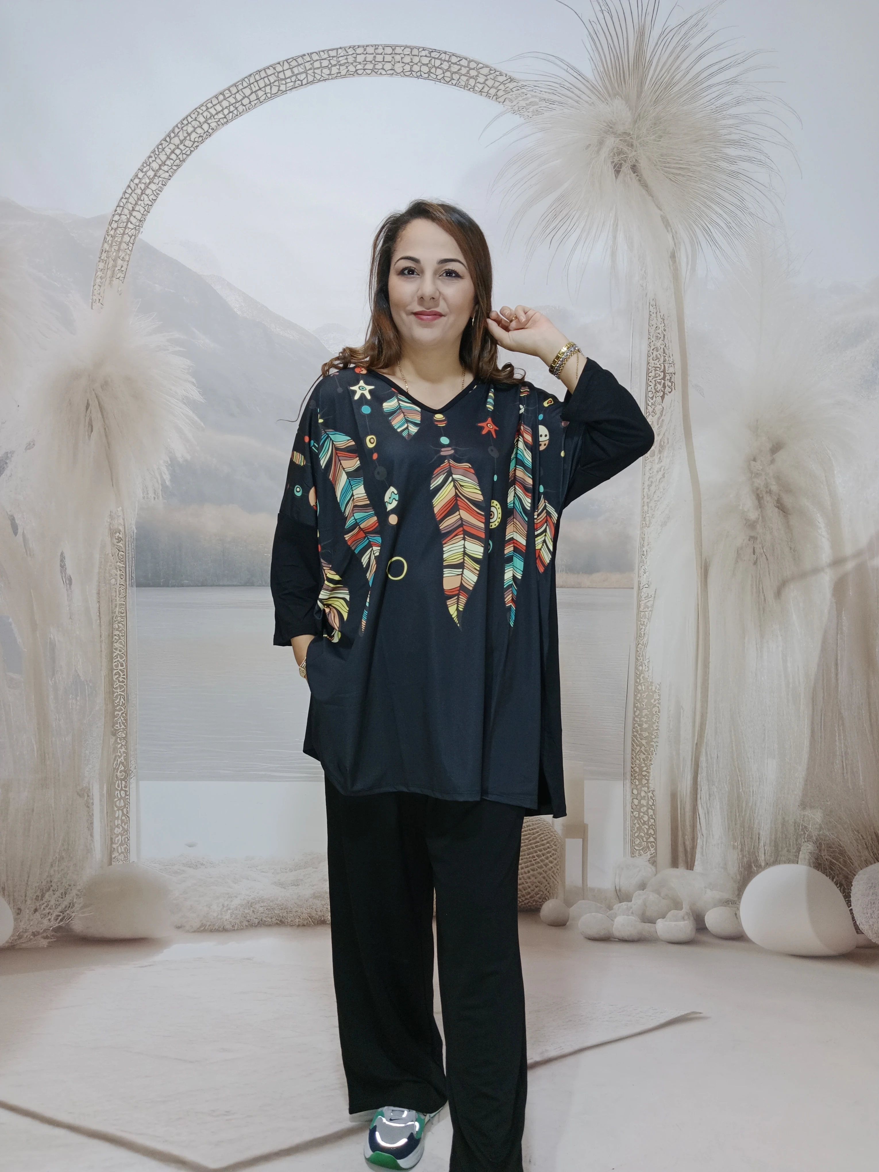 240. Büyük beden dijital 2li takim - Kuş tüyü