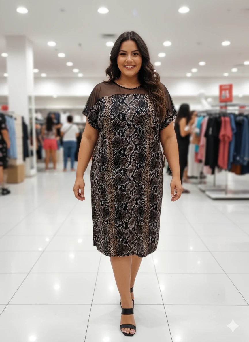 YILAN DERİSİ BÜYÜK BEDEN KREP ELBİSE