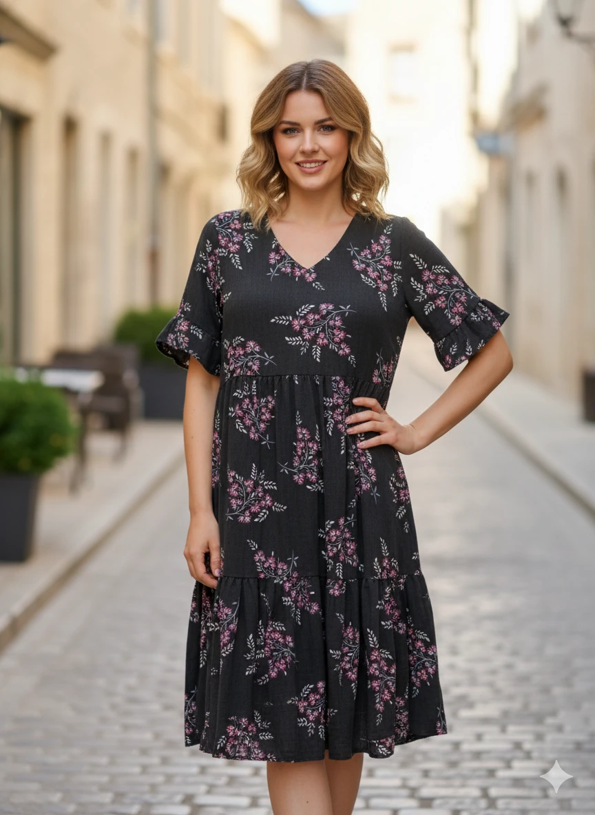 ÇİÇEKLİ VİSKON ELBİSE