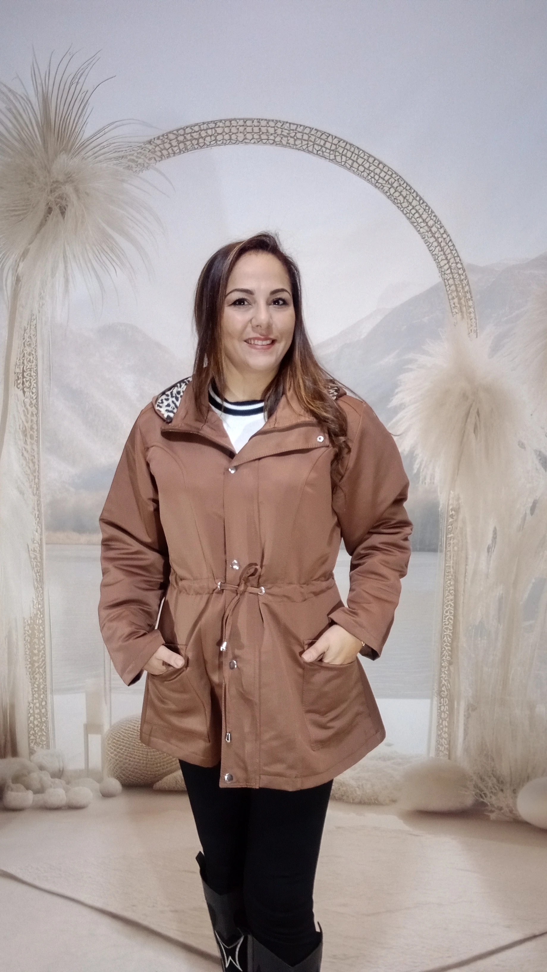 Büyük beden leopar astarlı trenckot - Kiremit