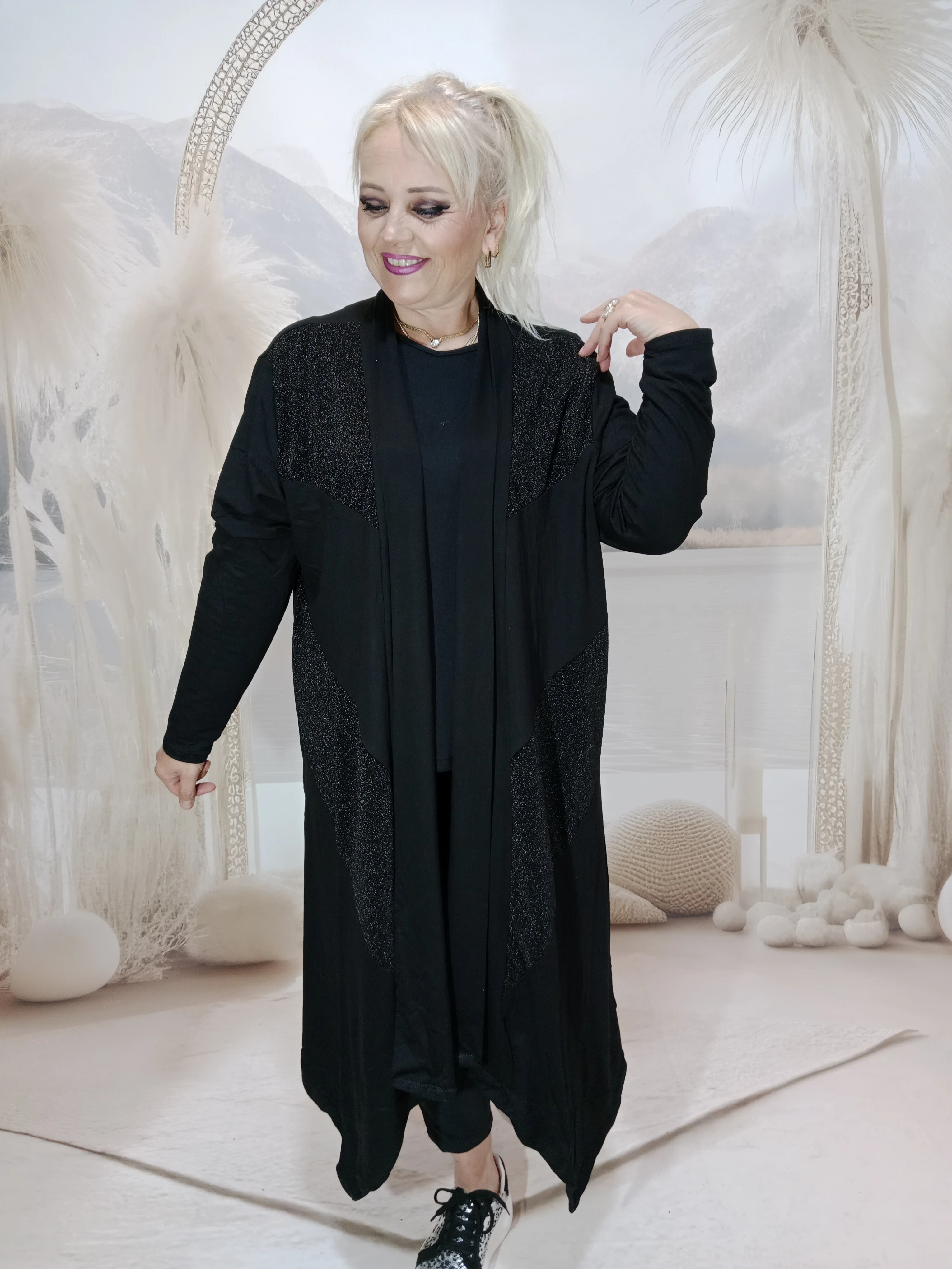 Büyük beden Asimetrik hırka  - Simli