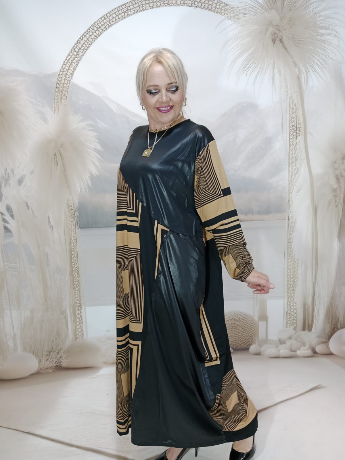 DERİLİ ELBİSE - KAHVE DESENLİ