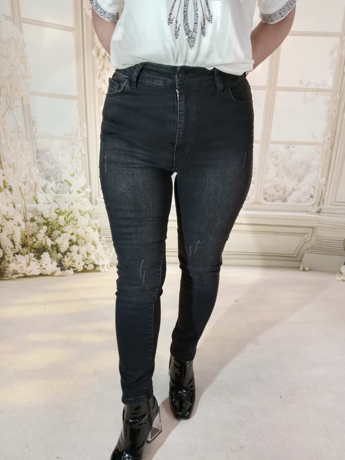 taşlı kot pantalon mavi