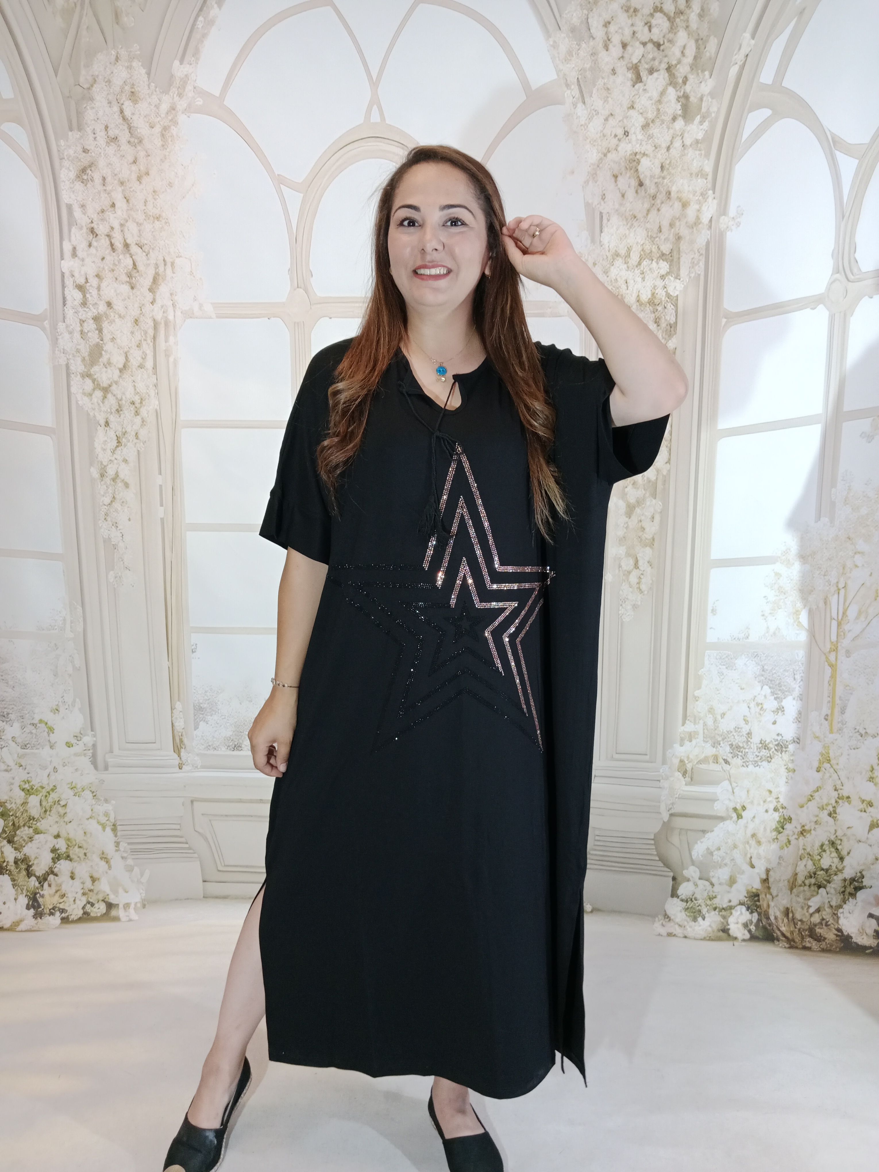 Büyük beden penye viskon salaş elbiseler - Yildiz taşlı