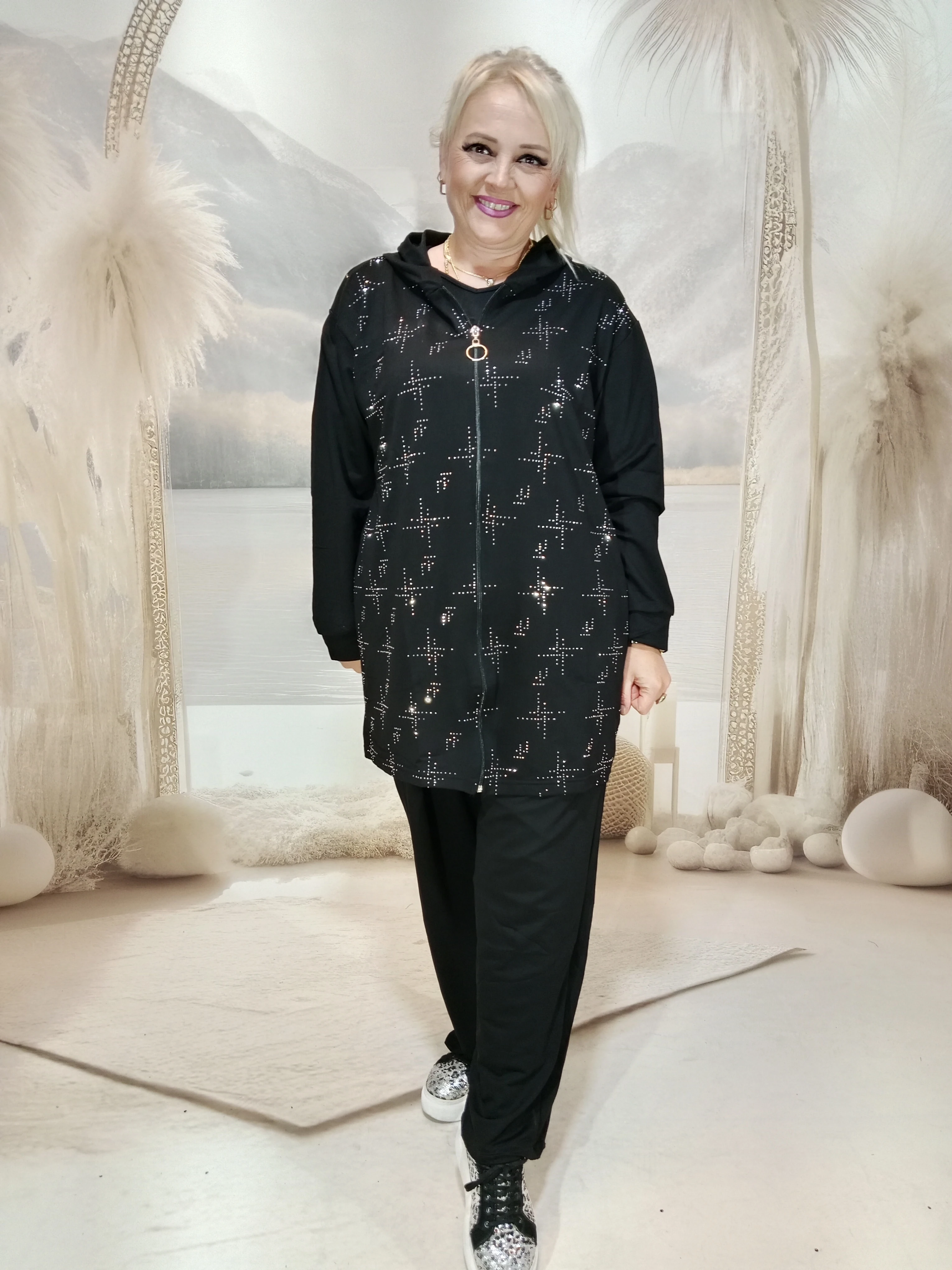 Büyük beden Taşlı kristal takım - siyah