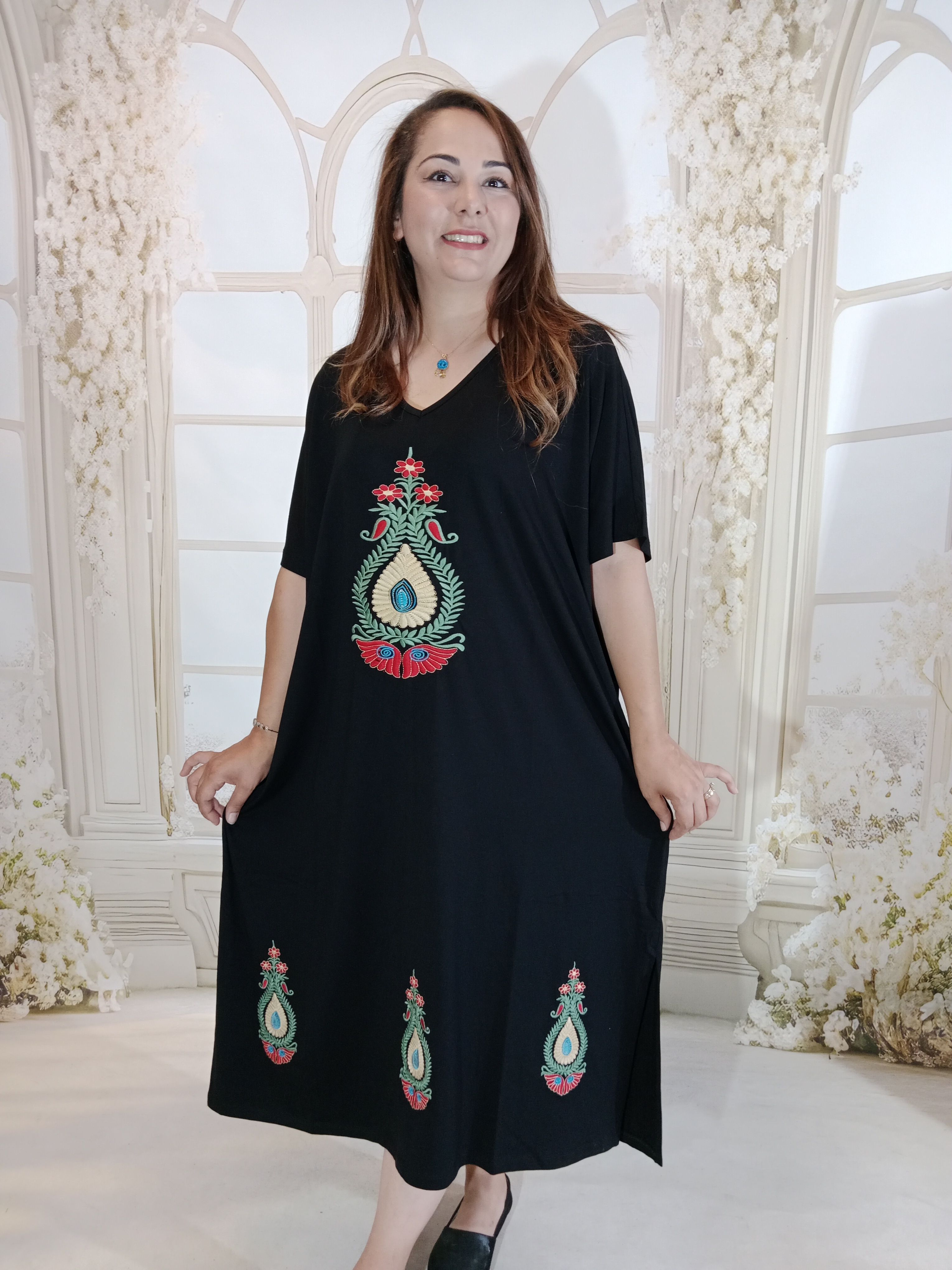 Büyük beden penye viskon salaş elbiseler - Tavuzkusu desen