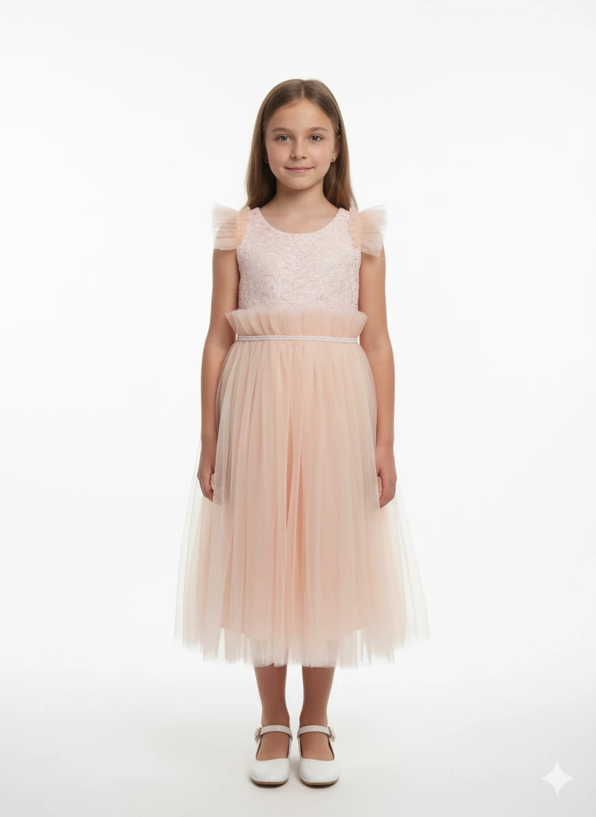 kisa kollu inceli tüllü elbise