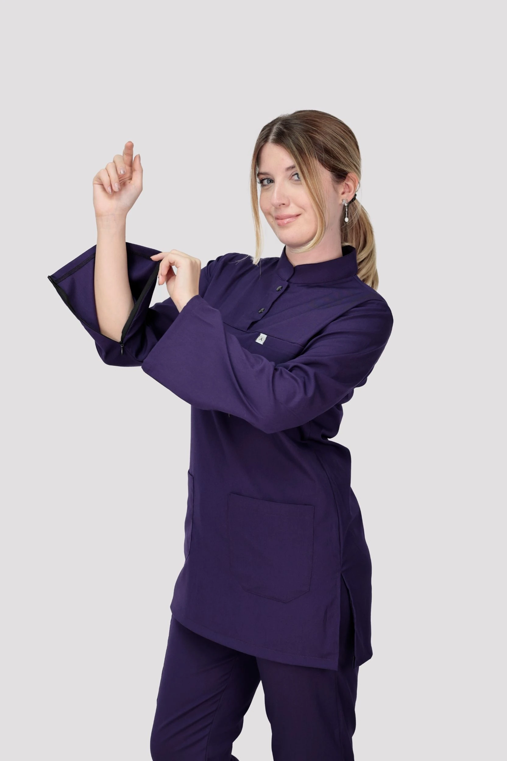 Tesettür Tek Üst Hastane Üniforması - Mor