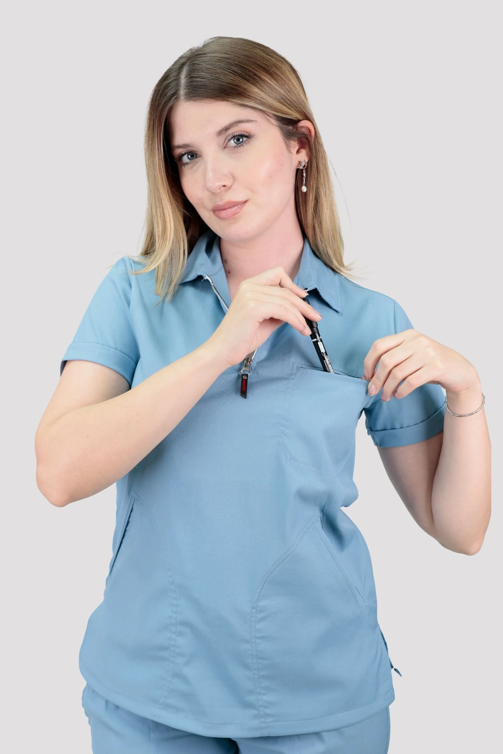 Epione Kadın Tek Üst Hastane Üniforması - Buz Mavisi