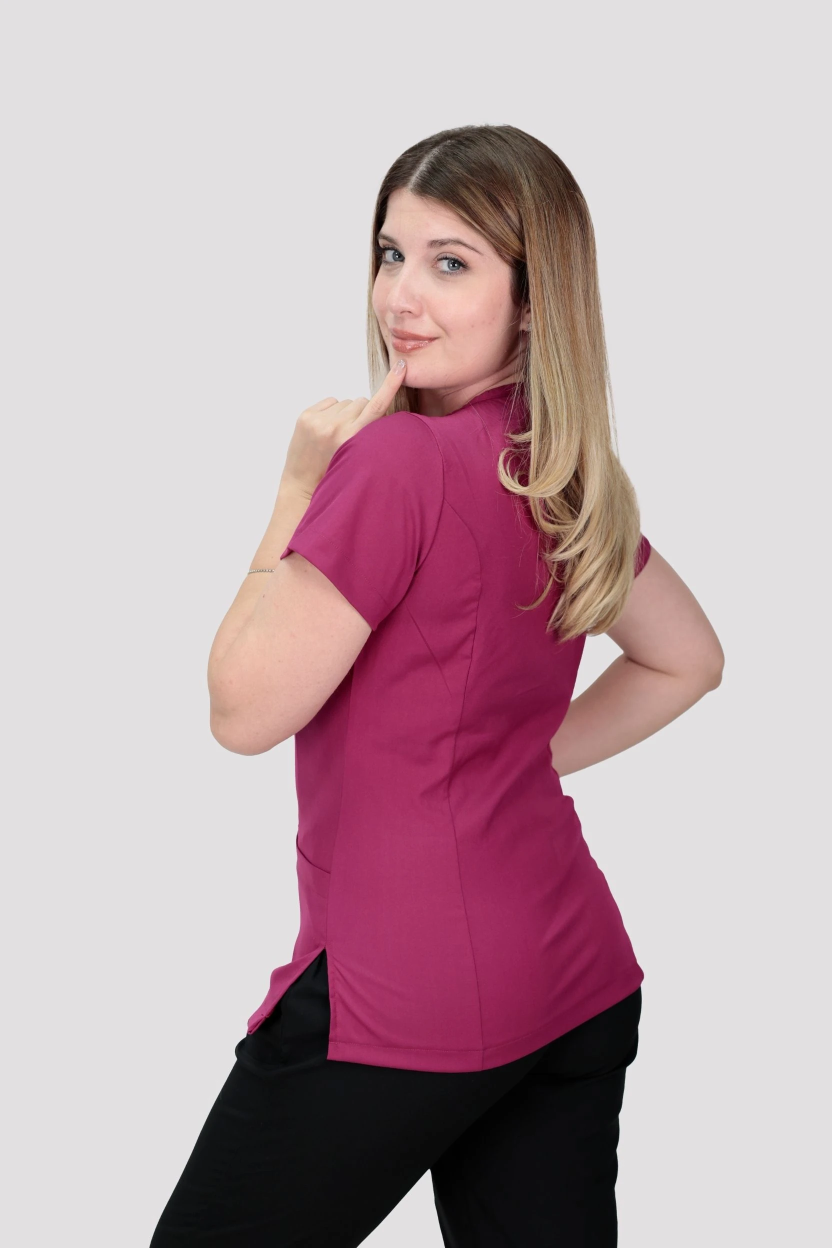 Classic Kadın Tek Üst Hastane Üniforması - Fuşya