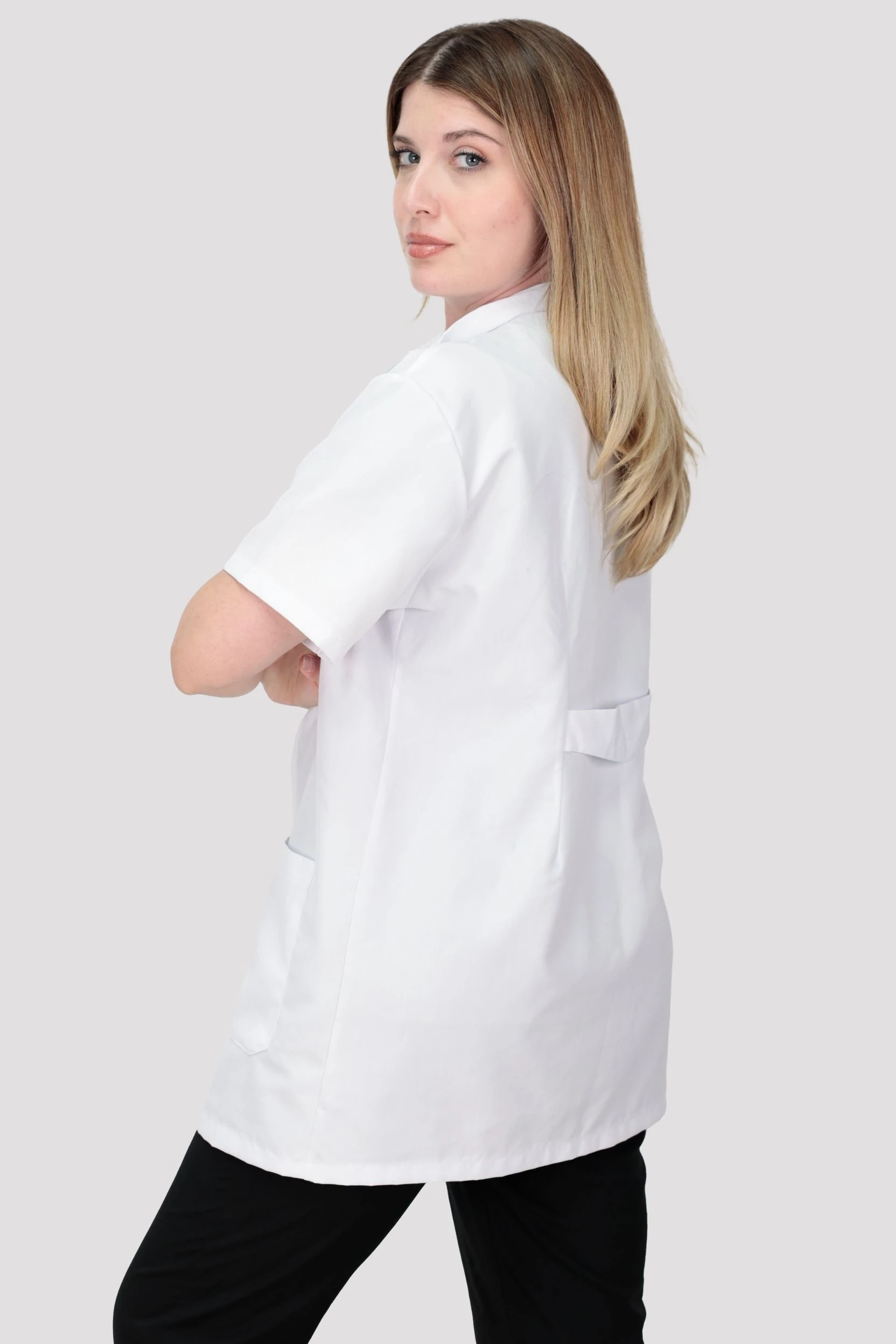 Kadın Kısa Kollu Doktor Hemşire Öğretmen Laboratuvar Önlüğü