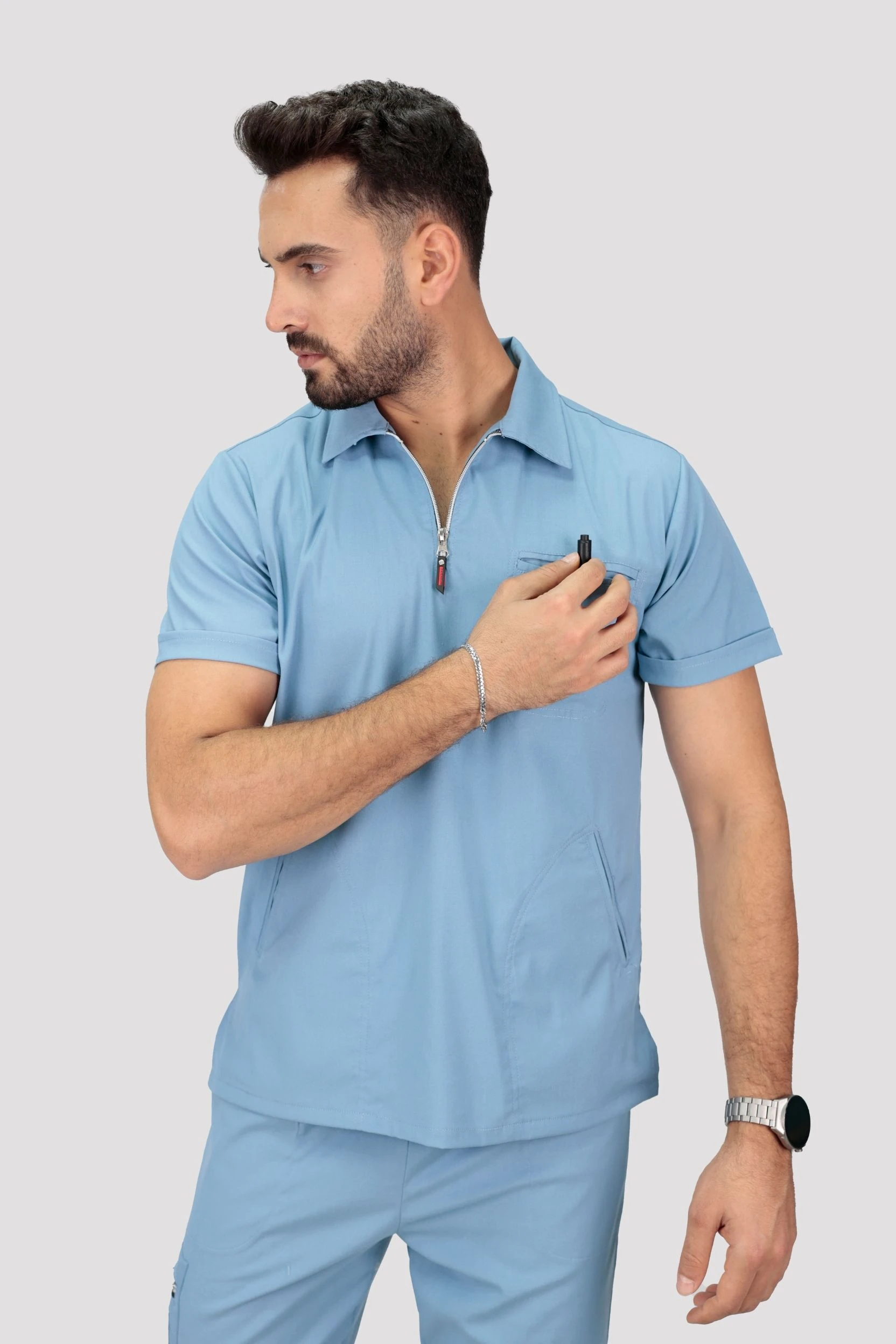 Epione Erkek Tek Üst Hastane Üniforması - Buz Mavisi