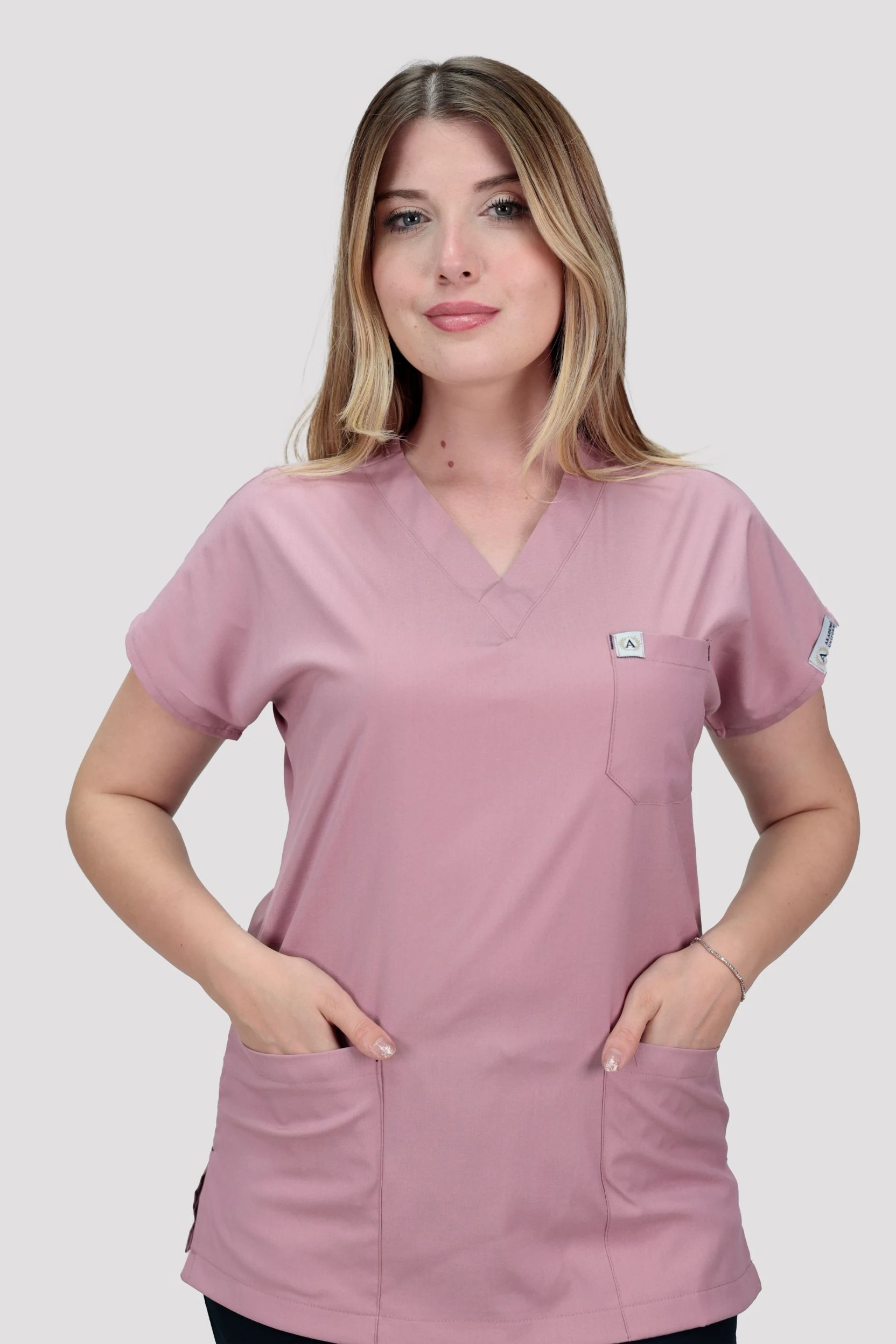 Classic Kadın Tek Üst Hastane Üniforması - Gül Kurusu