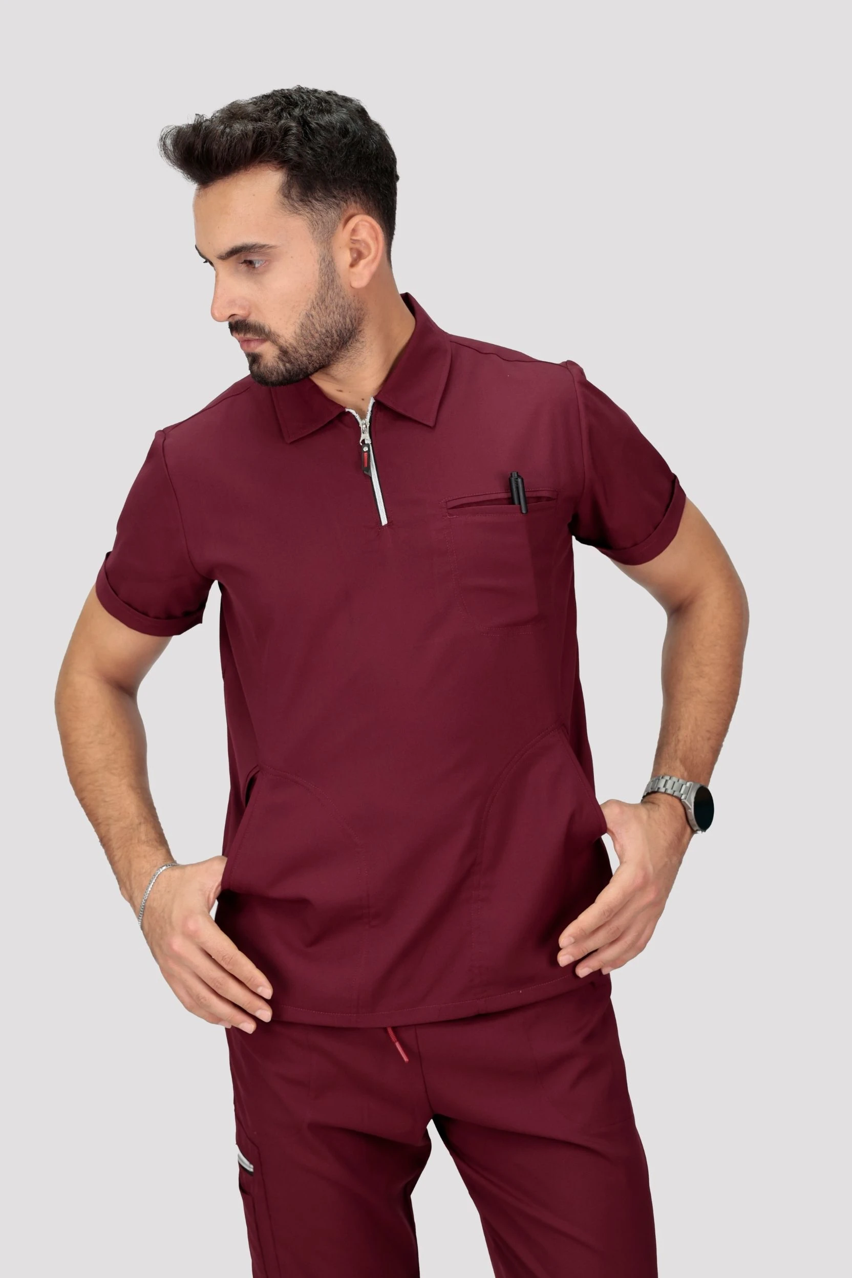 Epione Erkek Tek Üst Hastane Üniforması - Bordo