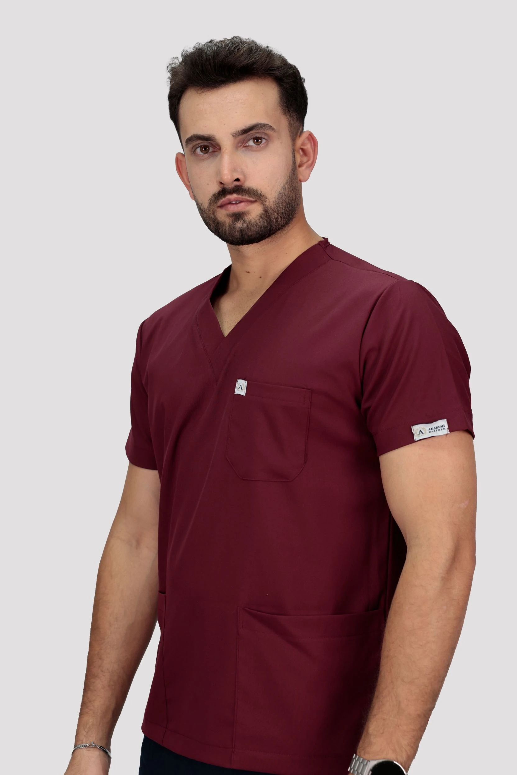 Classic Erkek Tek Üst Hastane Üniforması - Bordo