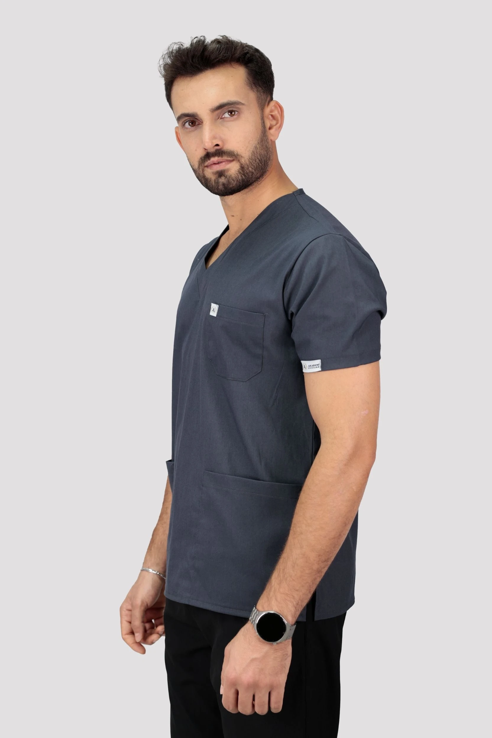 Classic Erkek Tek Üst Hastane Üniforması - Antrasit