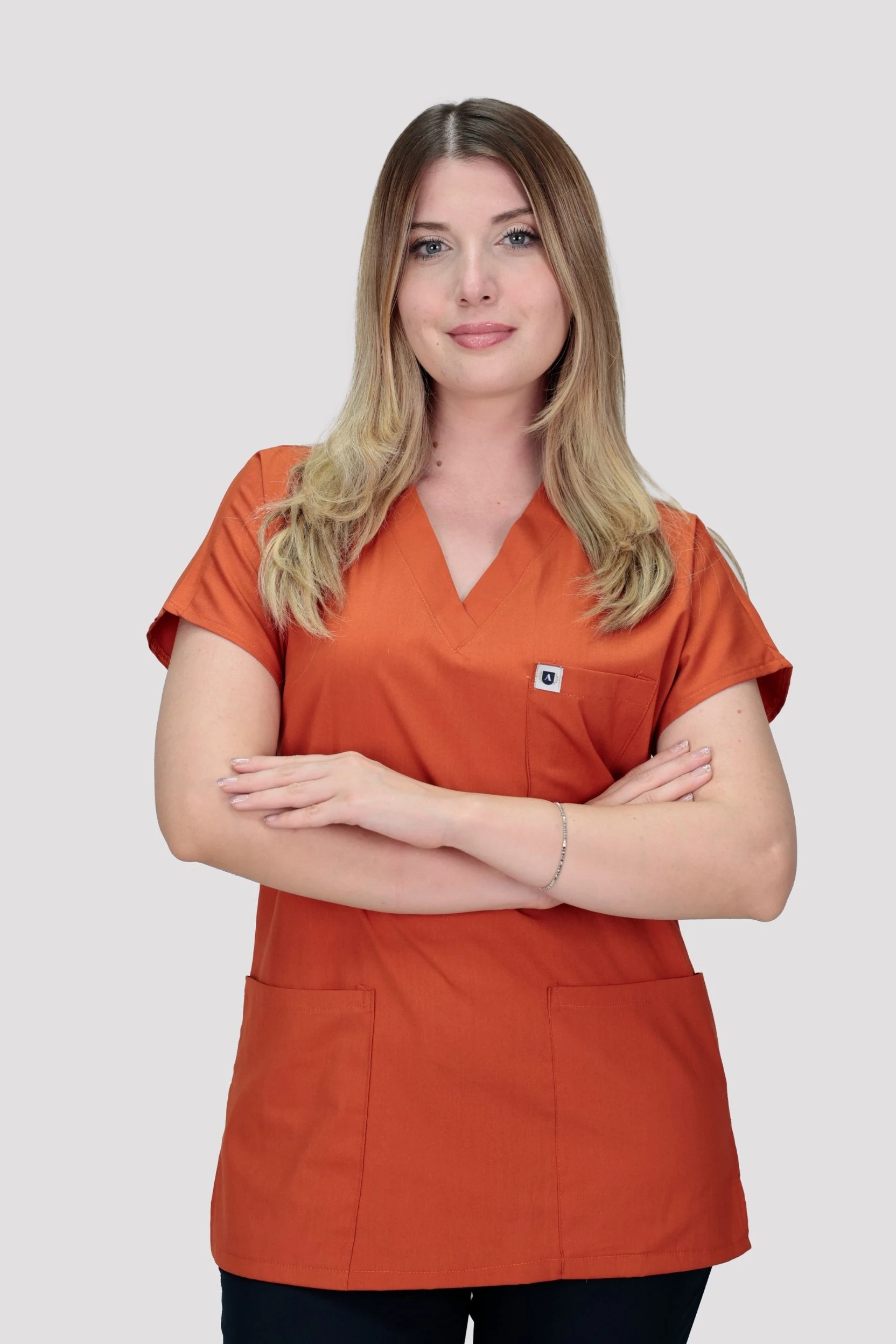 Classic Kadın Tek Üst Hastane Üniforması - Kiremit