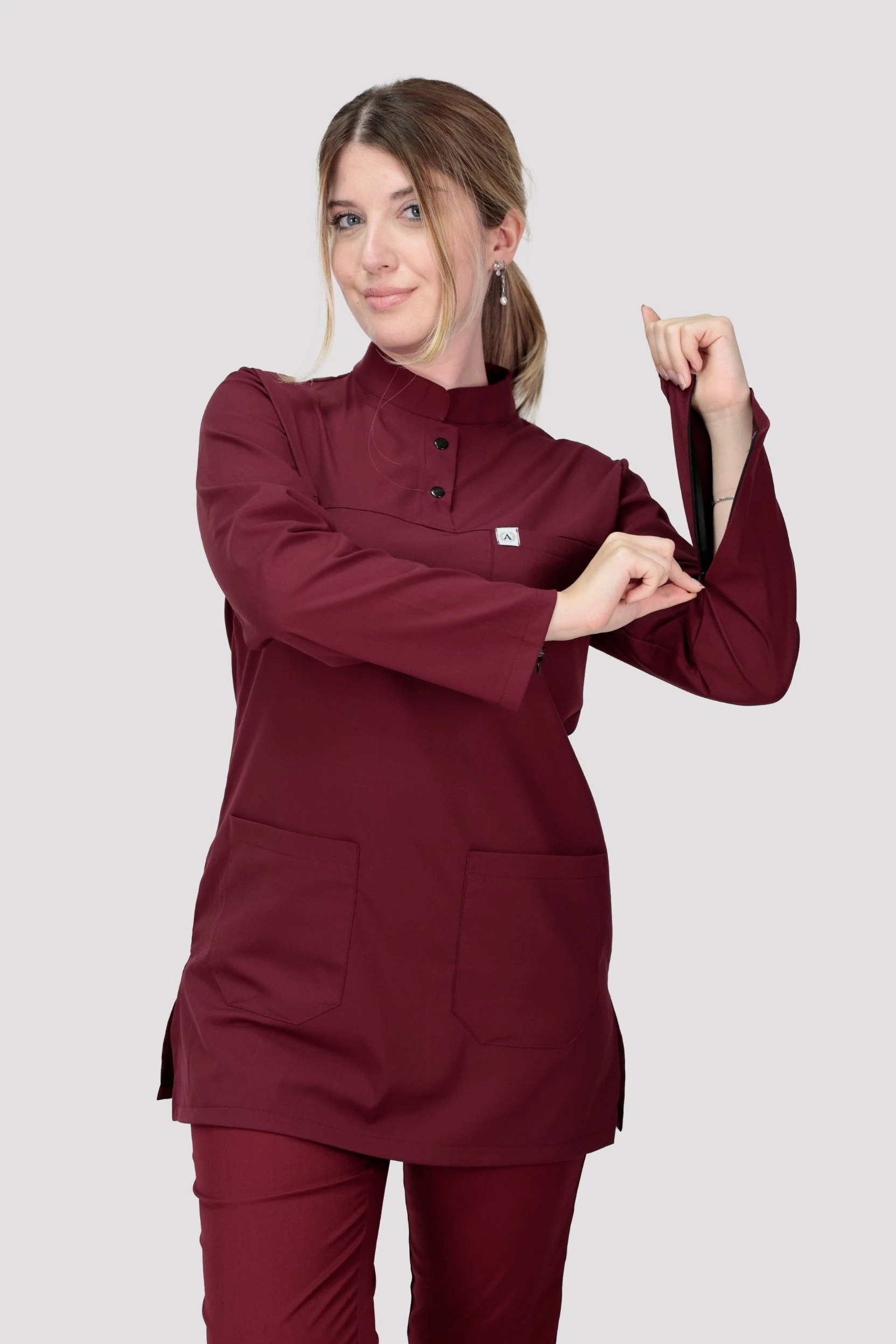 Tesettür Tek Üst Hastane Üniforması - Bordo