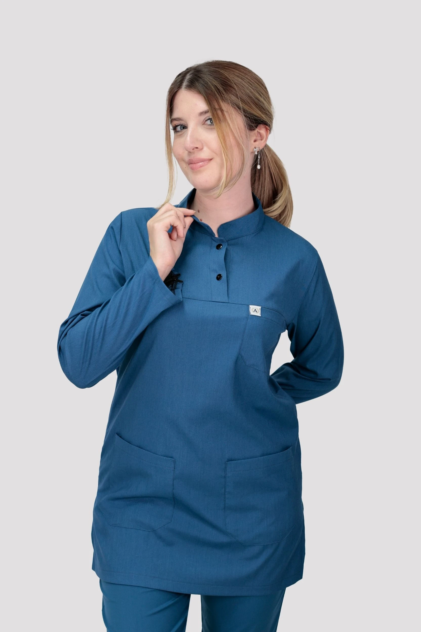 Tesettür Tek Üst Hastane Üniforması - İndigo
