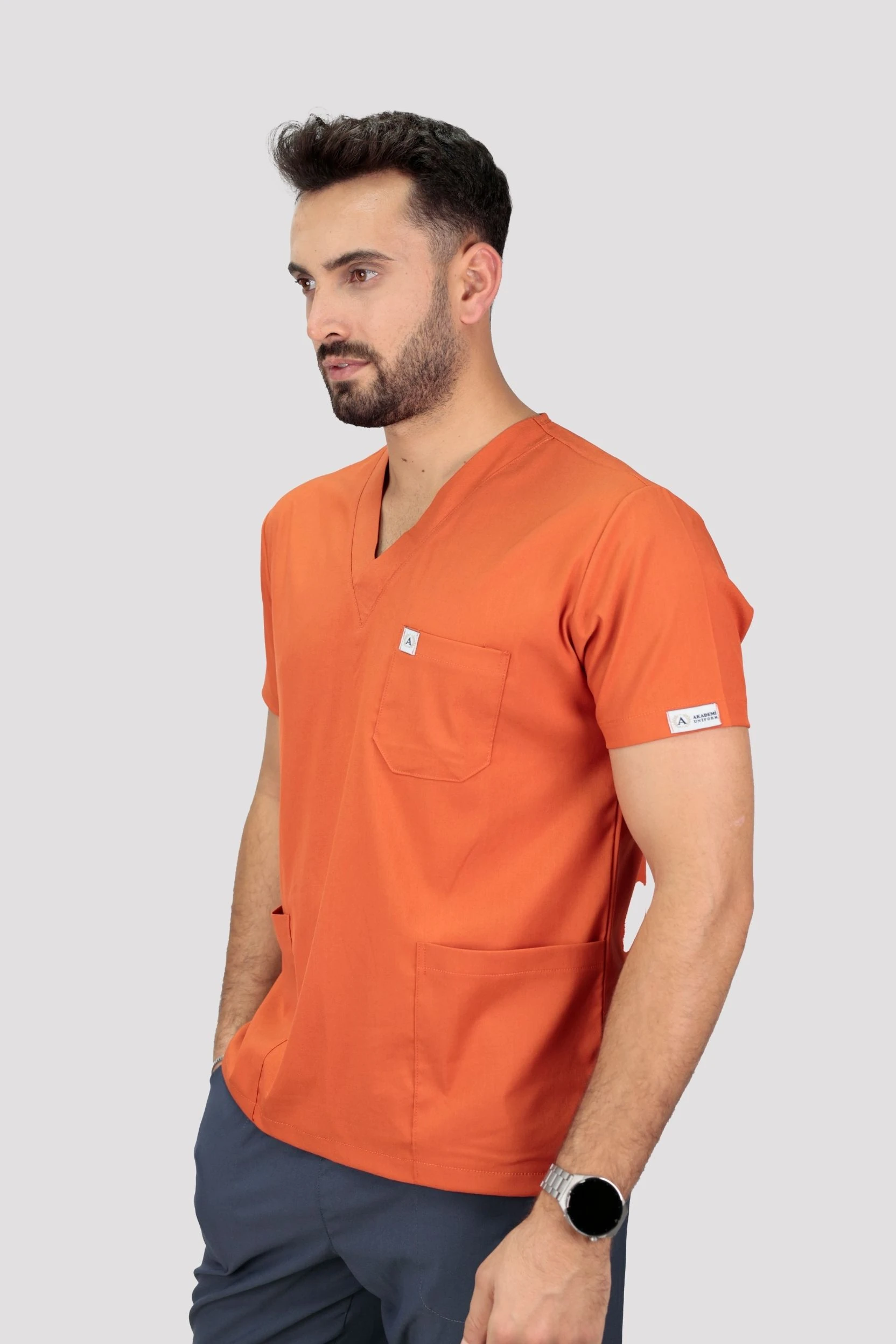 Classic Erkek Tek Üst Hastane Üniforması - Kiremit