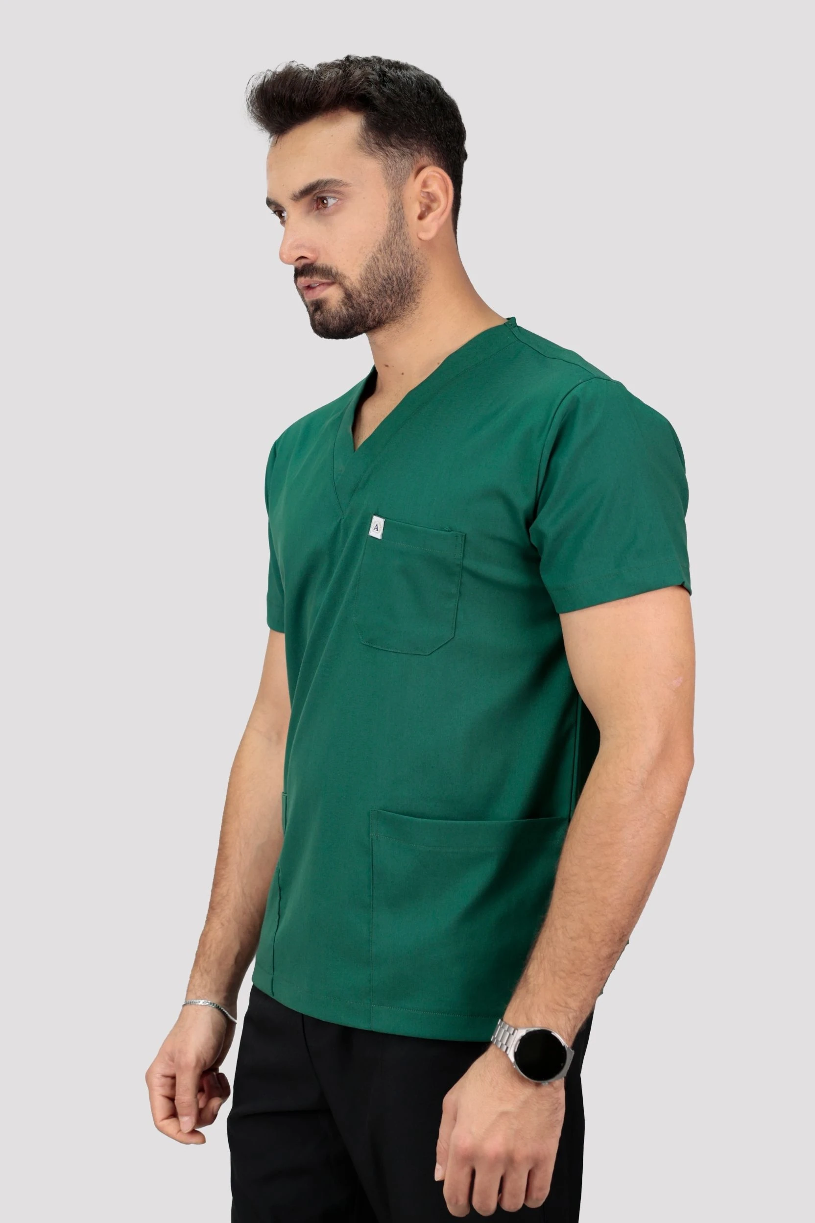 Classic Erkek Tek Üst Hastane Üniforması - Ördek Yeşili