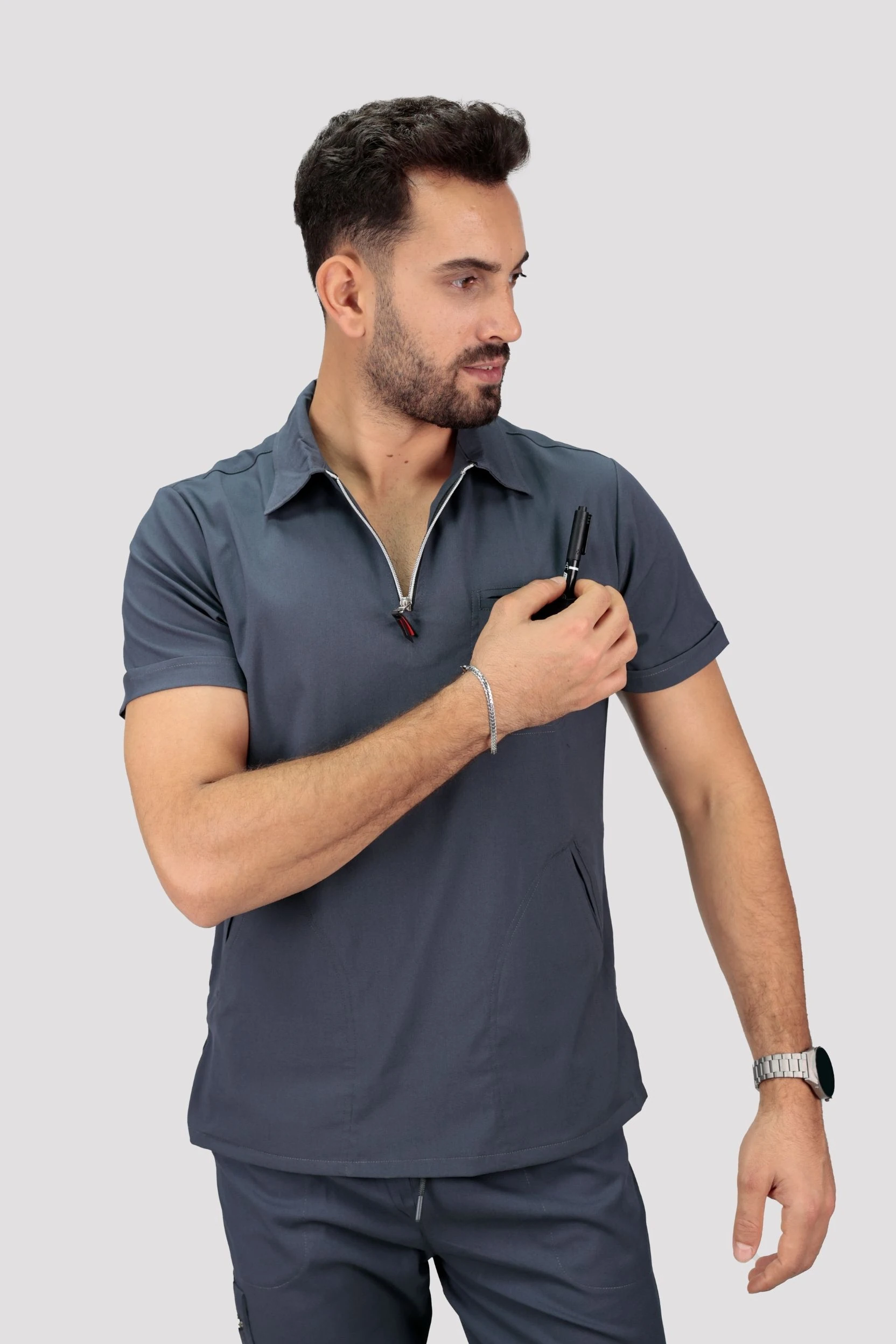 Epione Erkek Tek Üst Hastane Üniforması - Antrasit