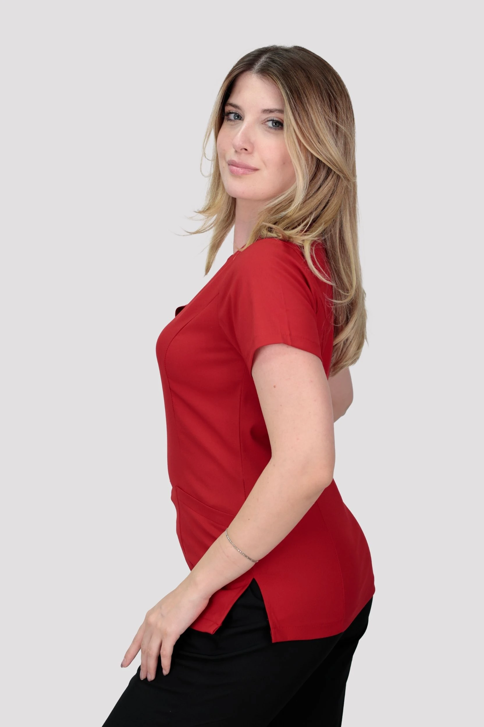 Healflex Kadın Tek Üst Hastane Üniforması - Kırmızı