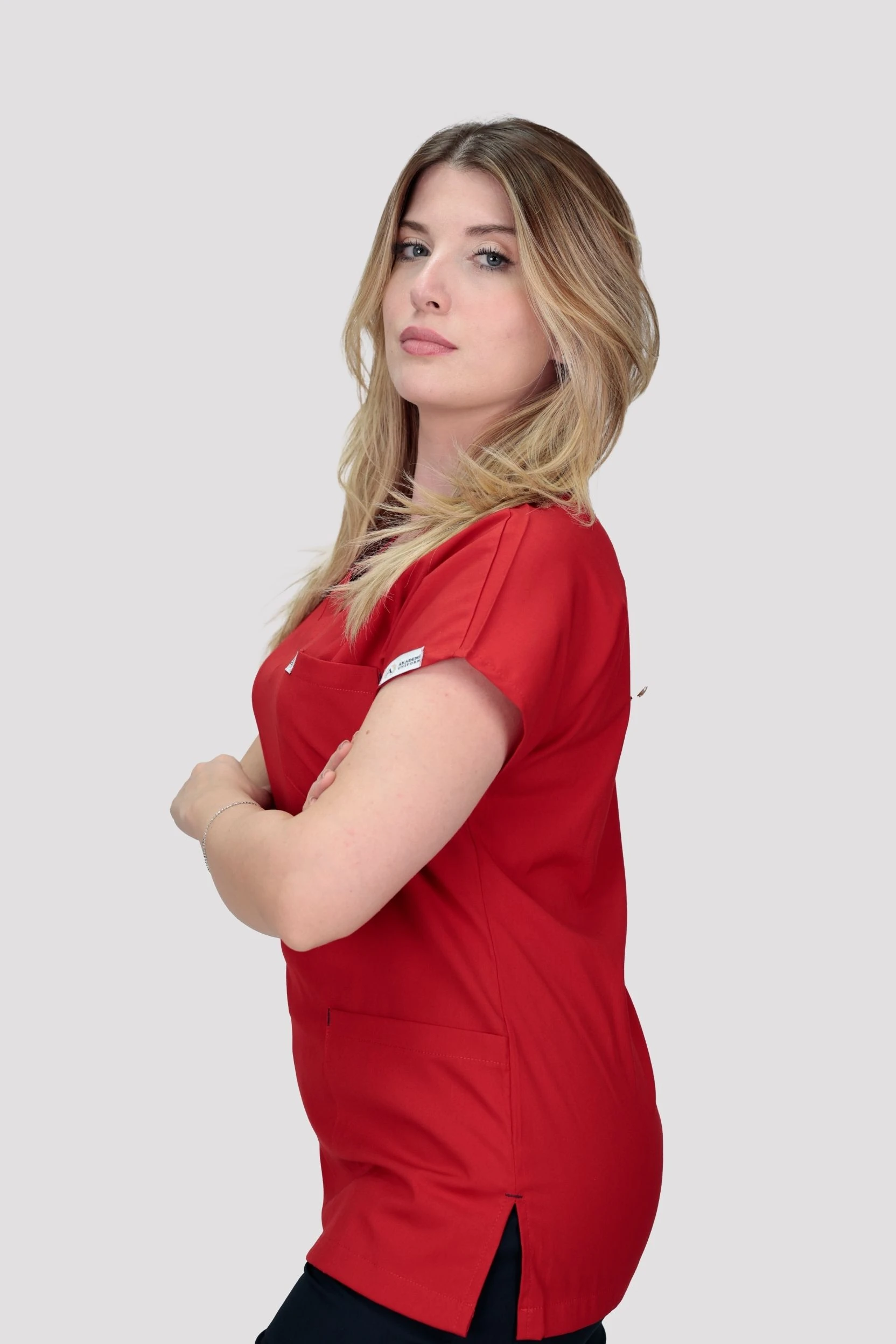 Classic Kadın Tek Üst Hastane Üniforması - Kırmızı