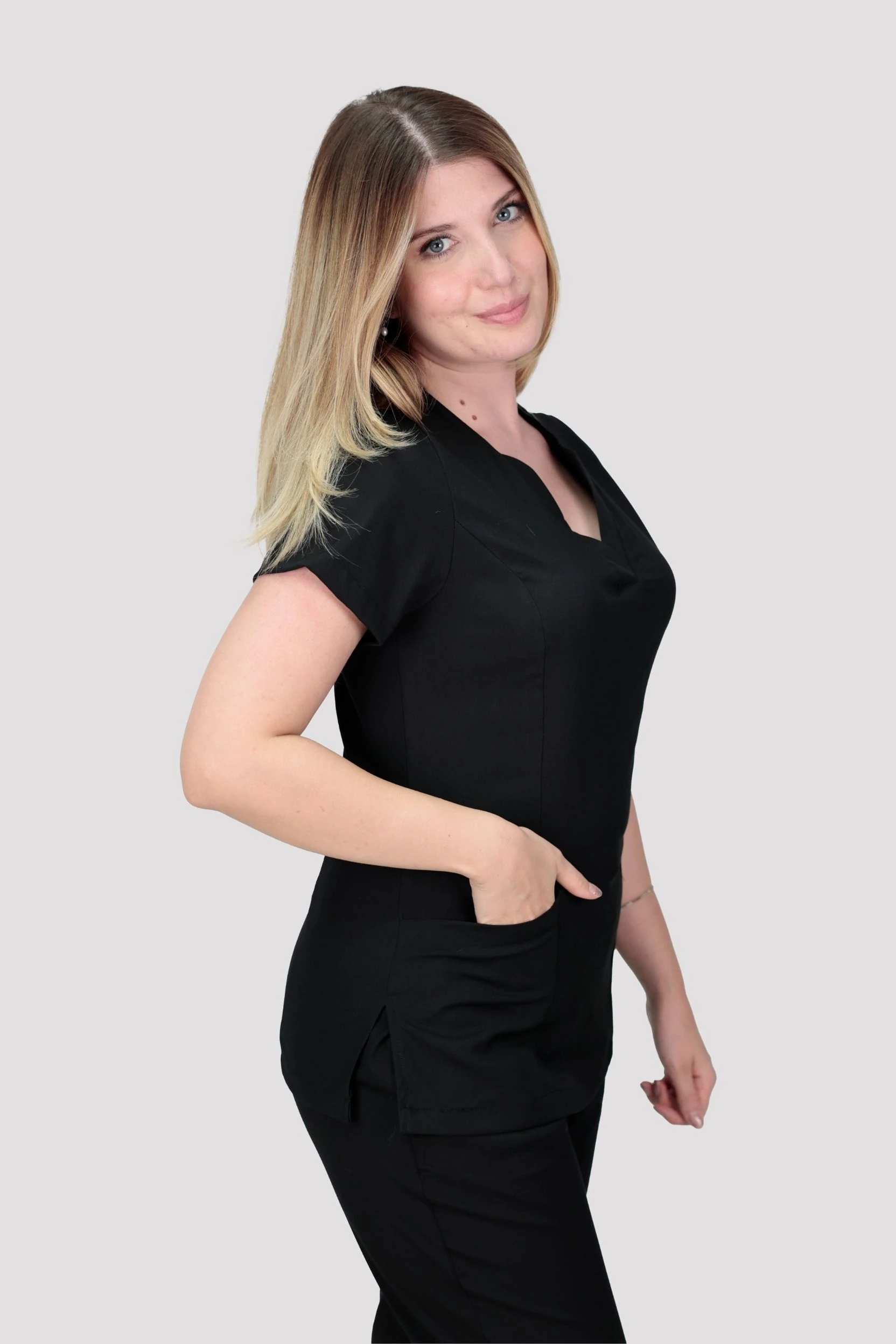 Healflex Kadın Tek Üst Hastane Üniforması - Siyah