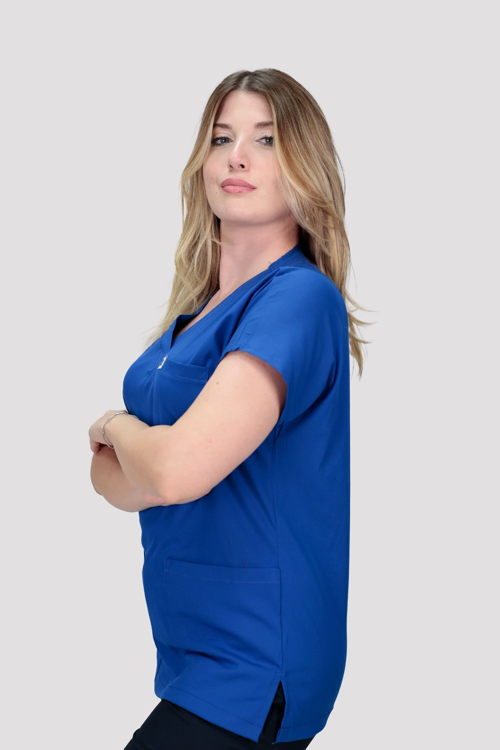 Classic Kadın Tek Üst Hastane Üniforması - Saks Mavisi