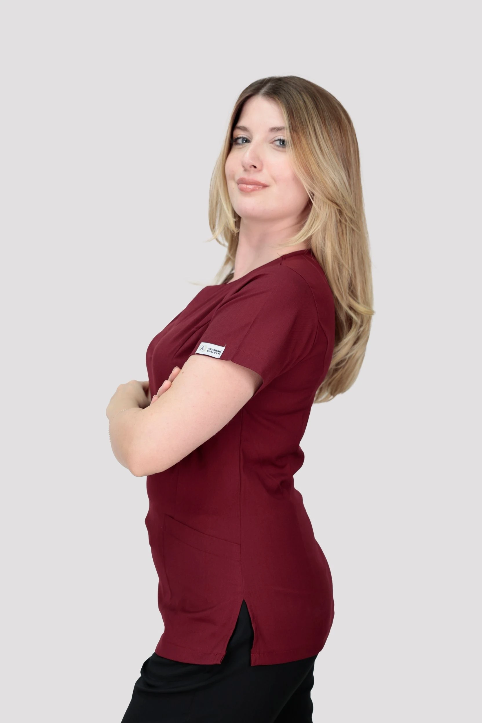 Healflex Kadın Tek Üst Hastane Üniforması - Bordo