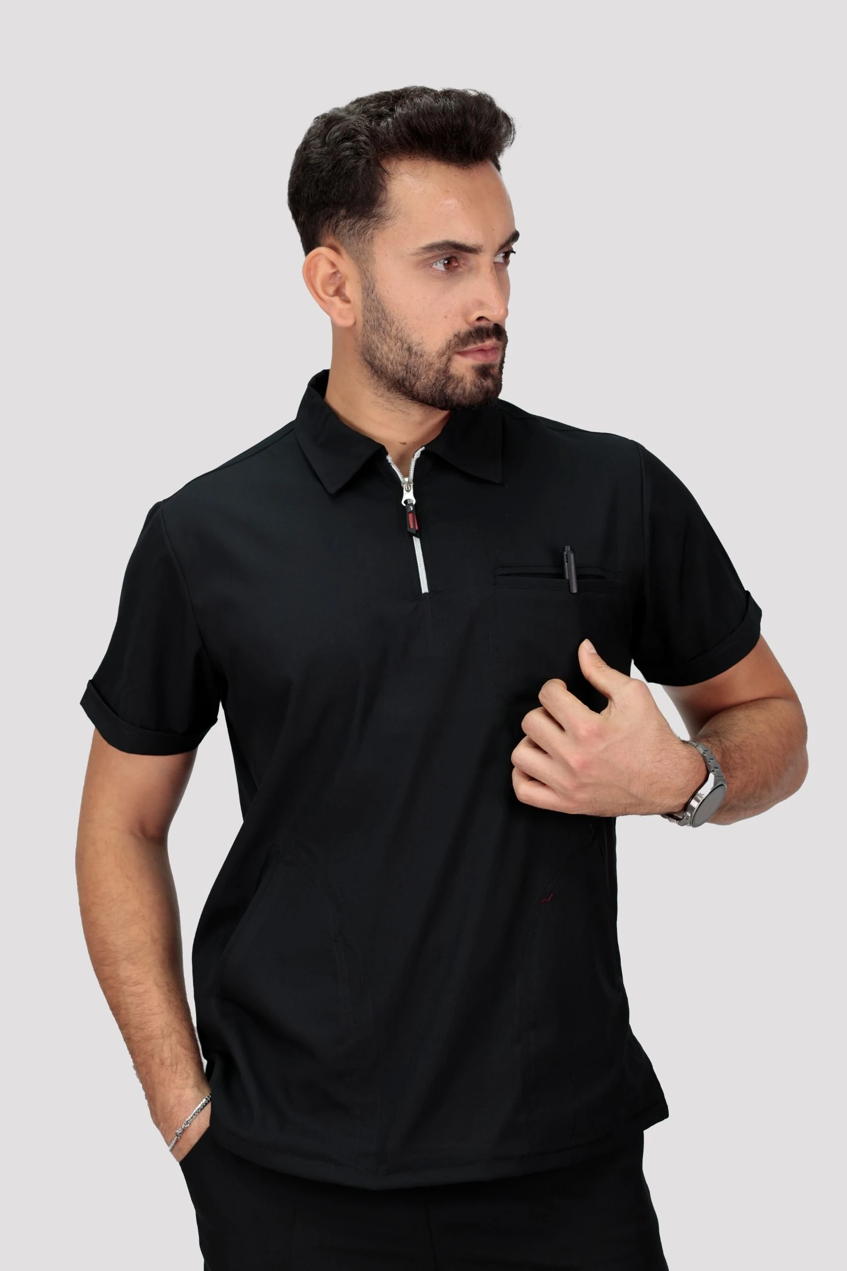 Epione Erkek Tek Üst Hastane Üniforması - Siyah