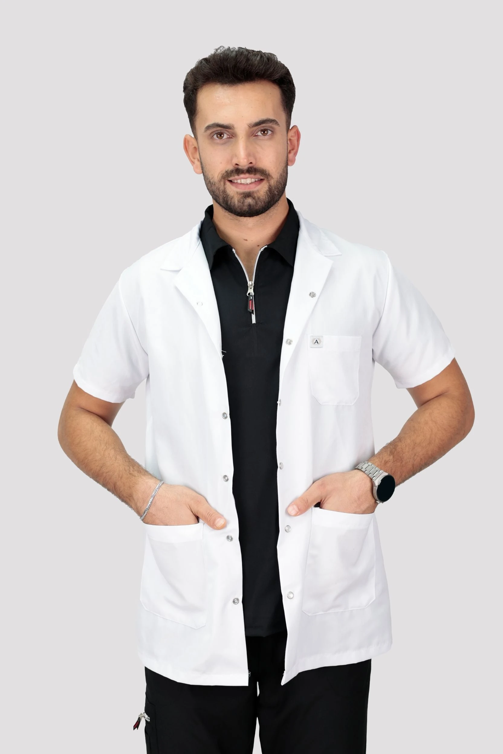 Erkek Kısa Kollu Doktor Hemşire Öğretmen Laboratuvar Önlüğü