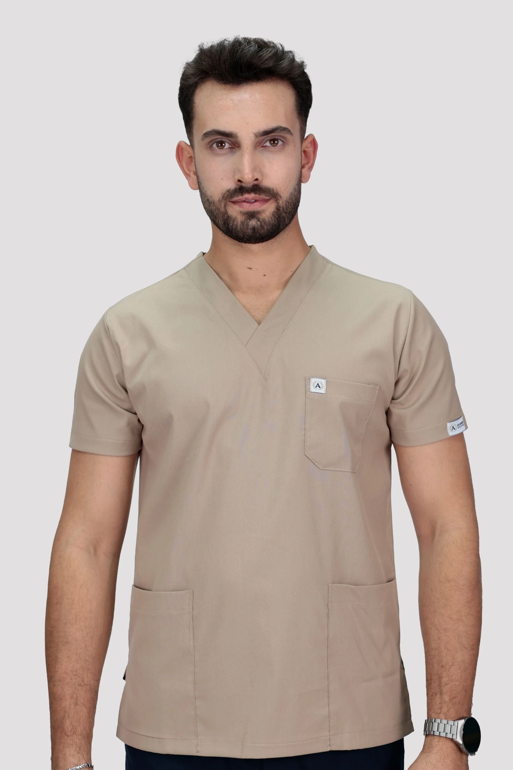 Classic Erkek Tek Üst Hastane Üniforması - Bej
