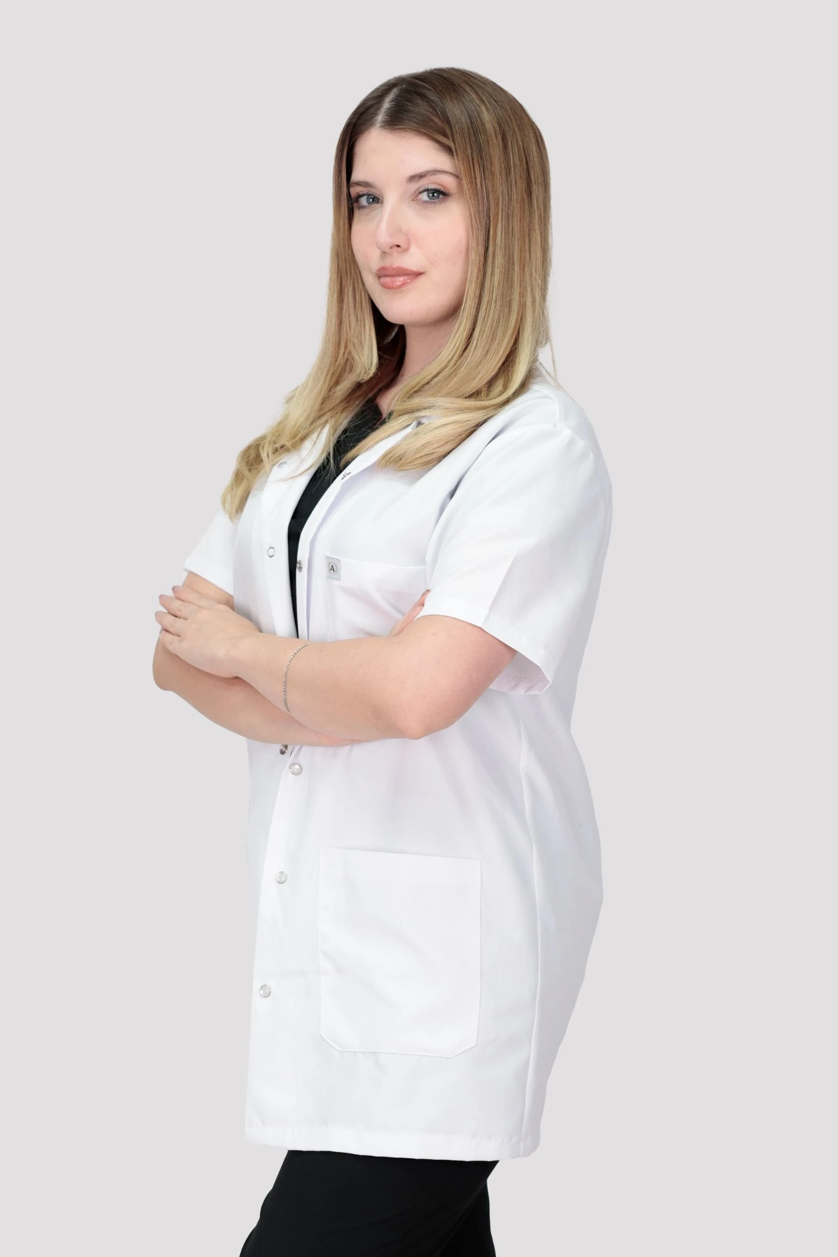 Kadın Kısa Kollu Doktor Hemşire Öğretmen Laboratuvar Önlüğü