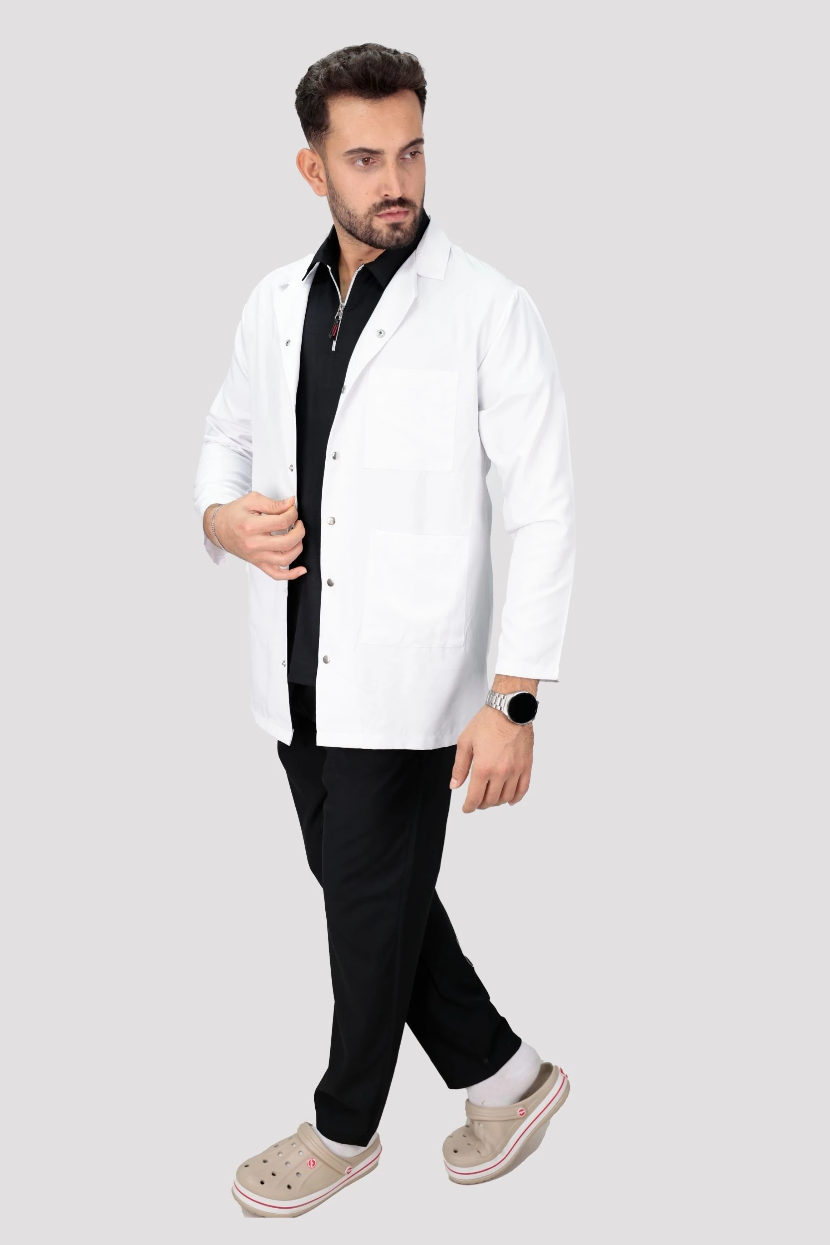 Erkek Uzun Kollu Doktor Hemşire Öğretmen Laboratuvar Önlüğü