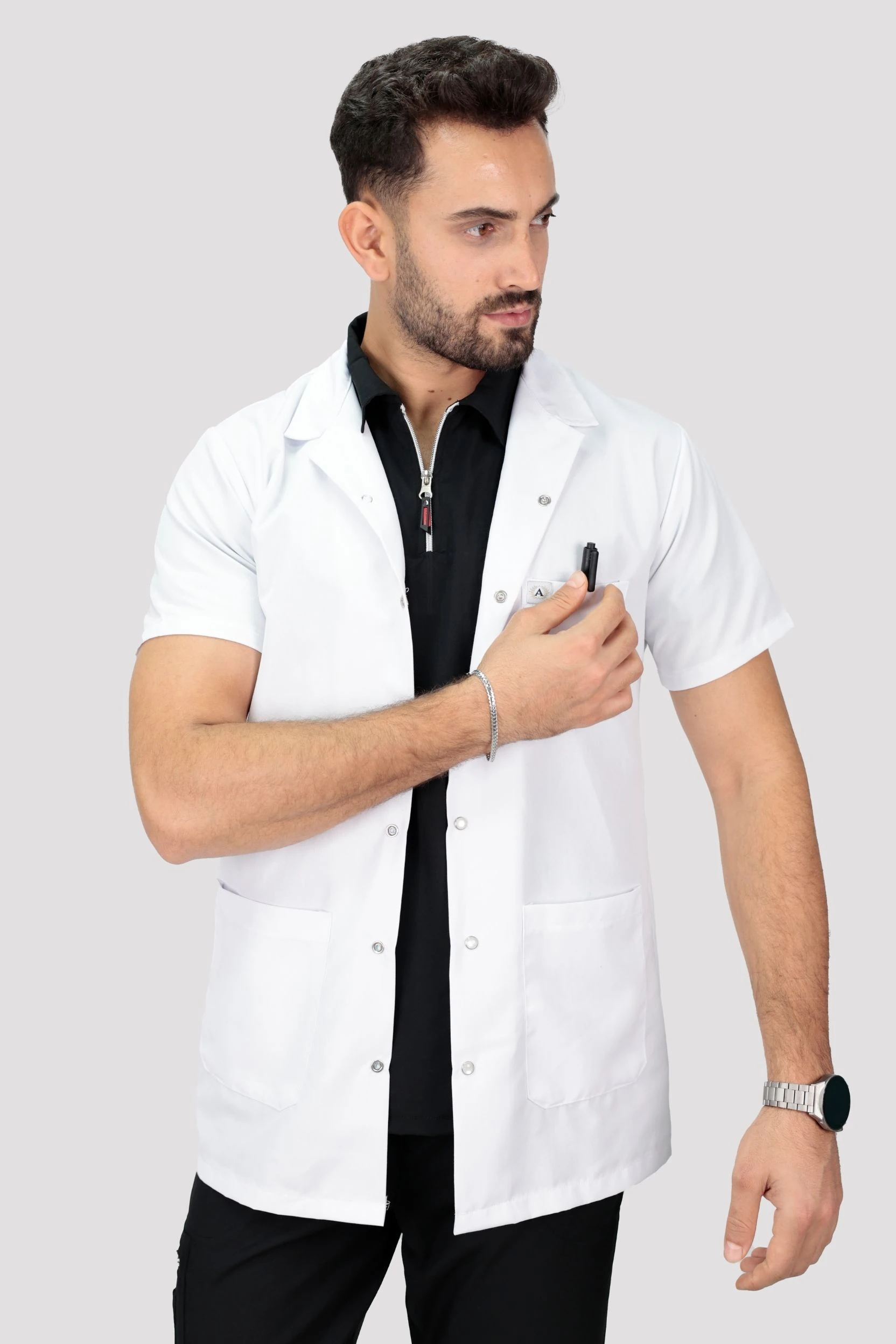 Erkek Kısa Kollu Doktor Hemşire Öğretmen Laboratuvar Önlüğü