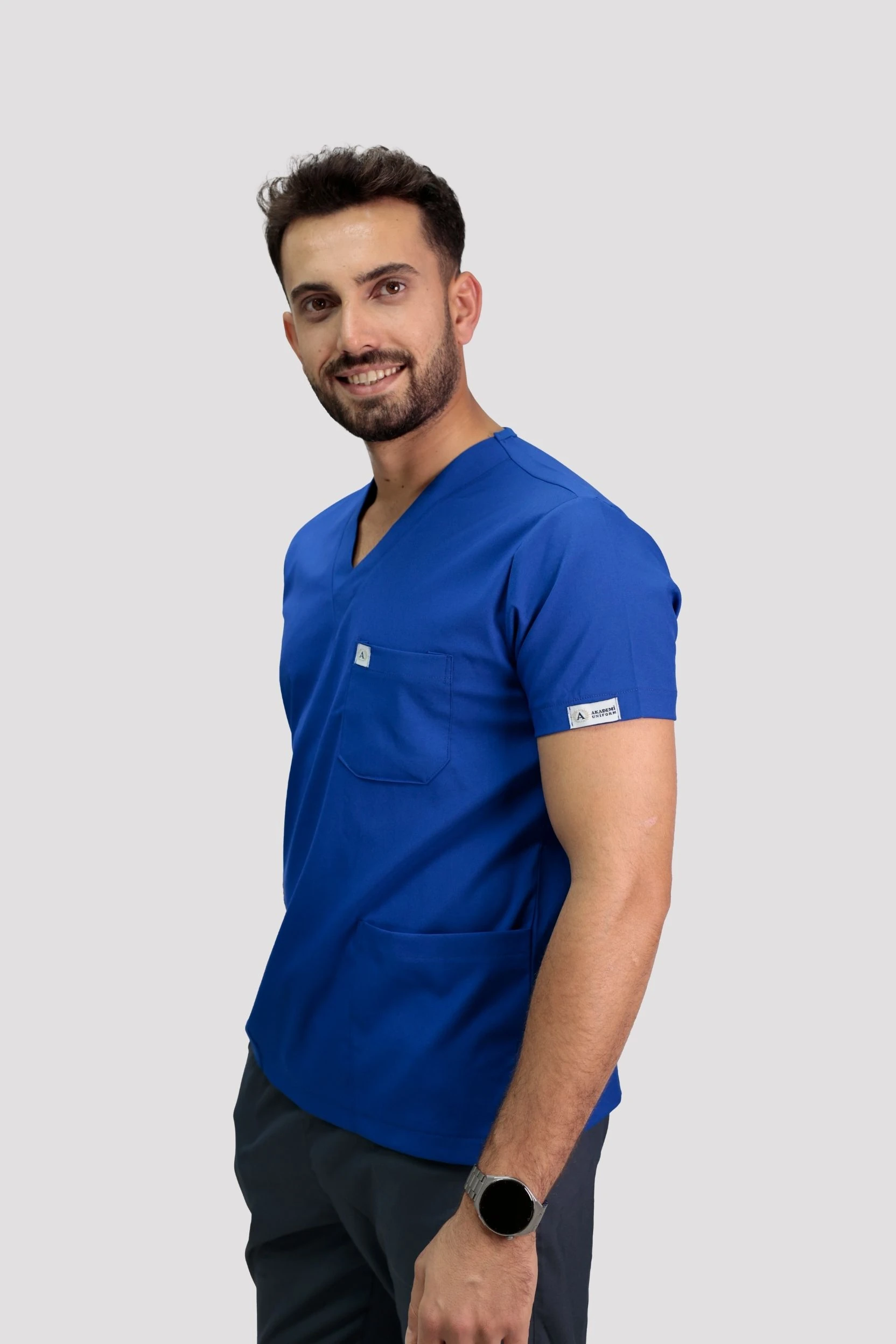 Classic Erkek Tek Üst Hastane Üniforması - Saks Mavisi