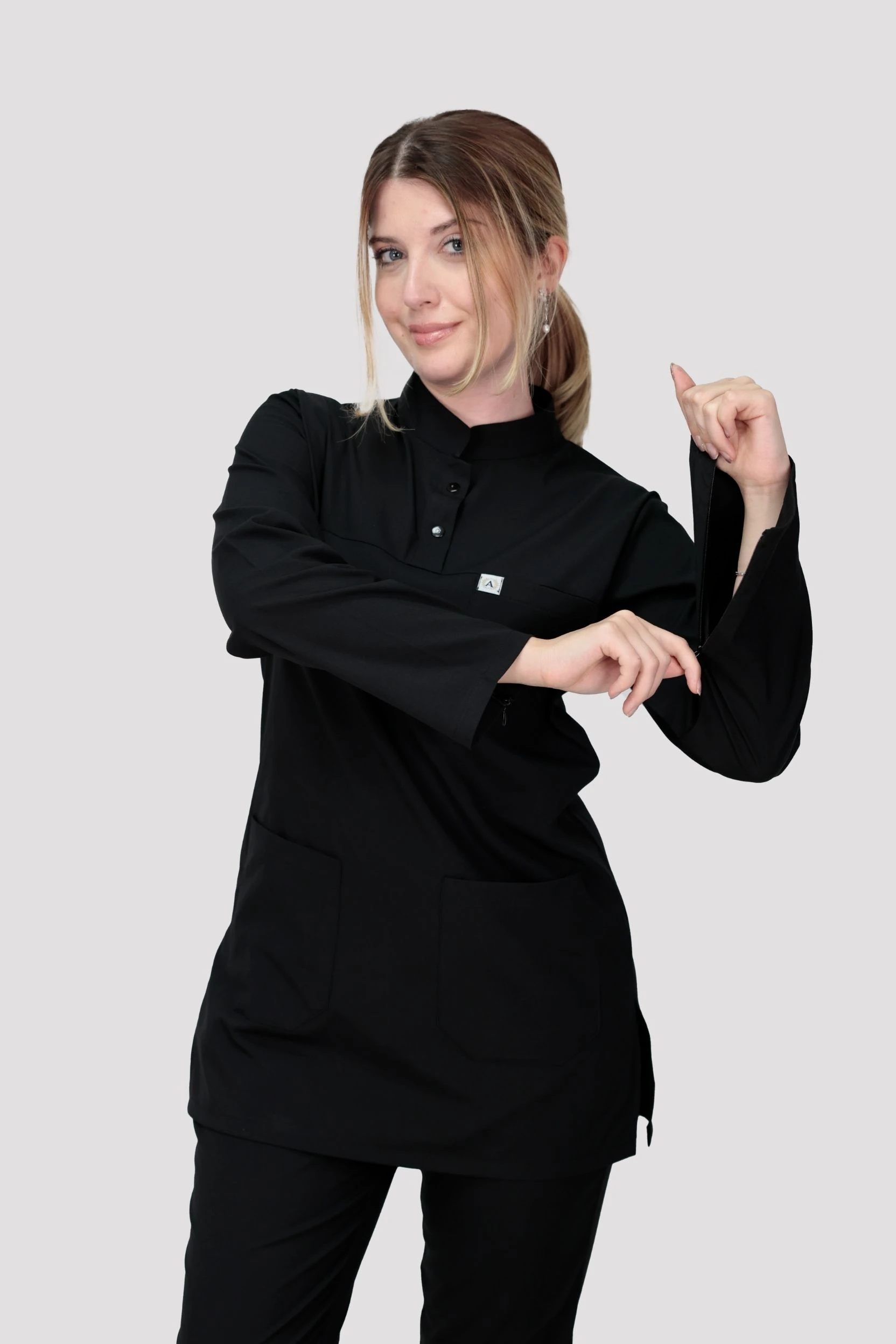 Tesettür Tek Üst Hastane Üniforması - Siyah