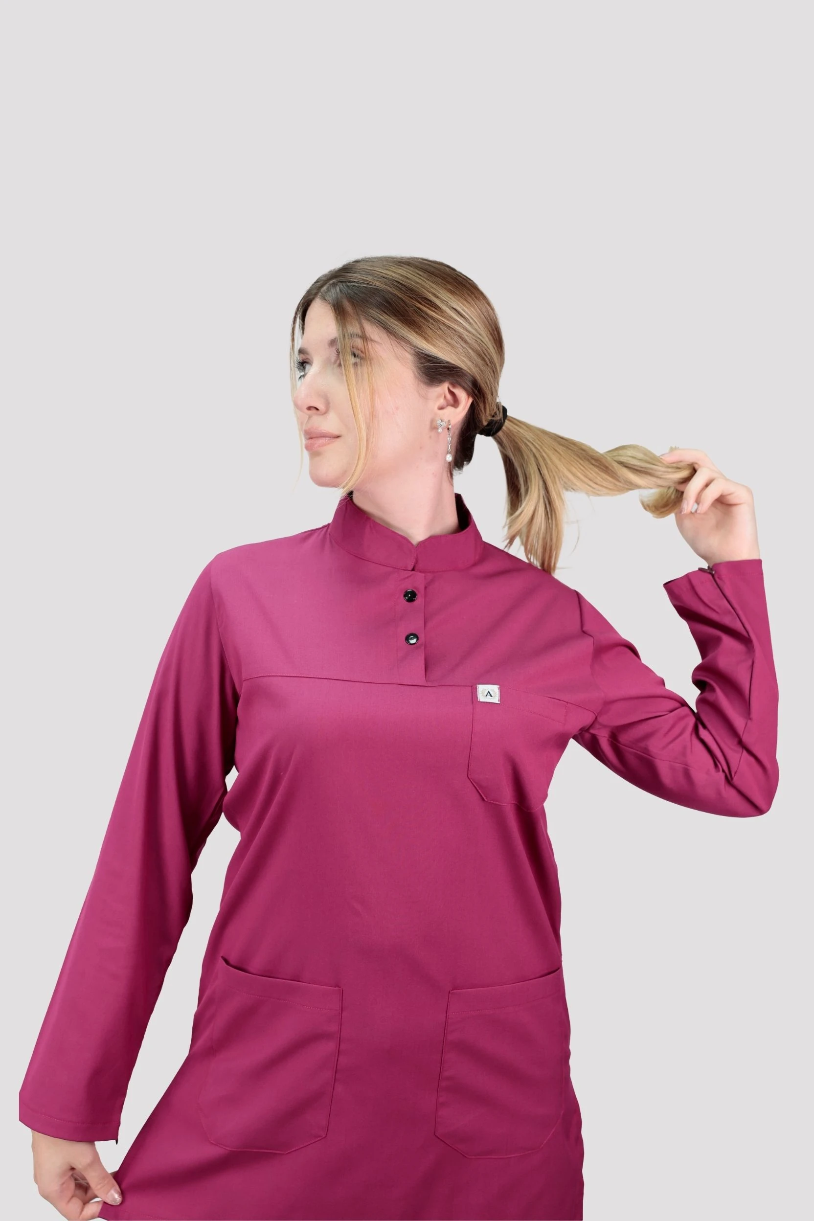 Tesettür Tek Üst Hastane Üniforması - Fuşya