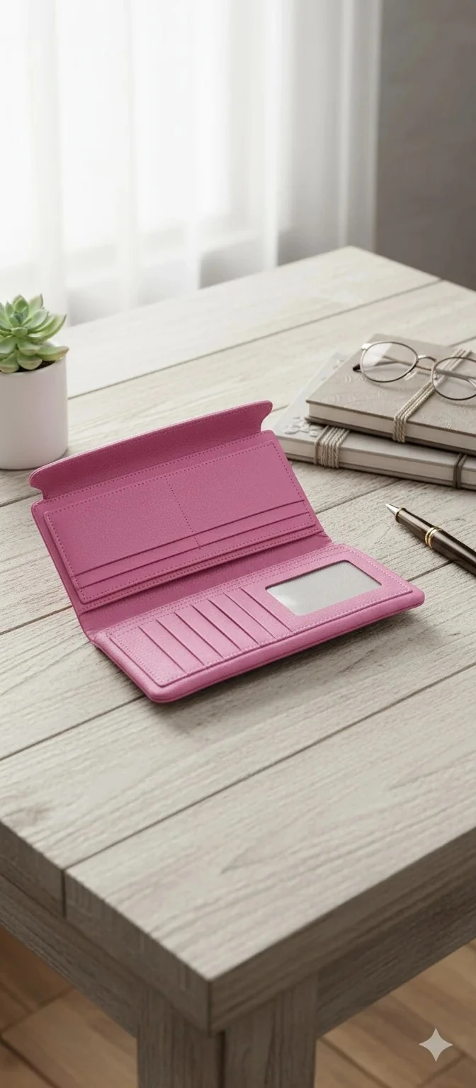 Sveda Pembe Hakiki Deri Kadın Cüzdan