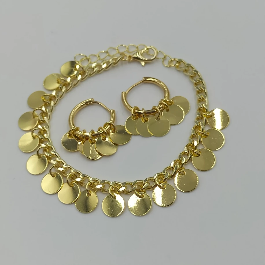 Gold Pullu Parıltılı Kolye Bileklik Küpe Takım