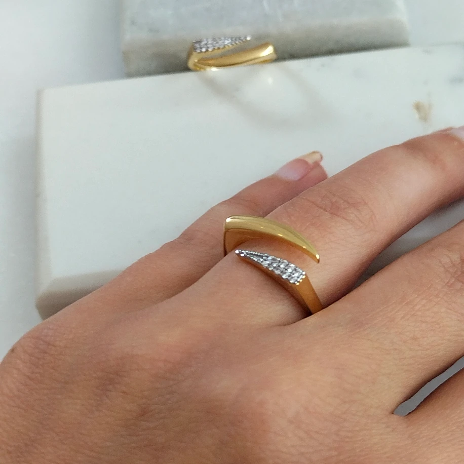 Gold Silver Zirkon Taşlı Yüzük