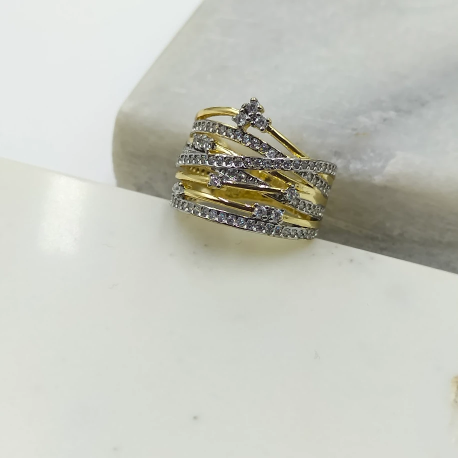 Gold Silver Zirkon Taşlı Çoklu Görünümlü Yüzük image