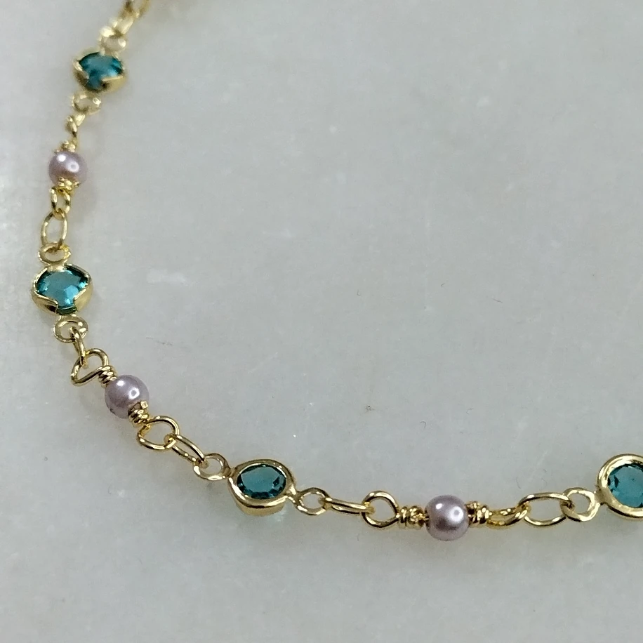 Gold Mavi Opal Taşlı İncili Halhal image